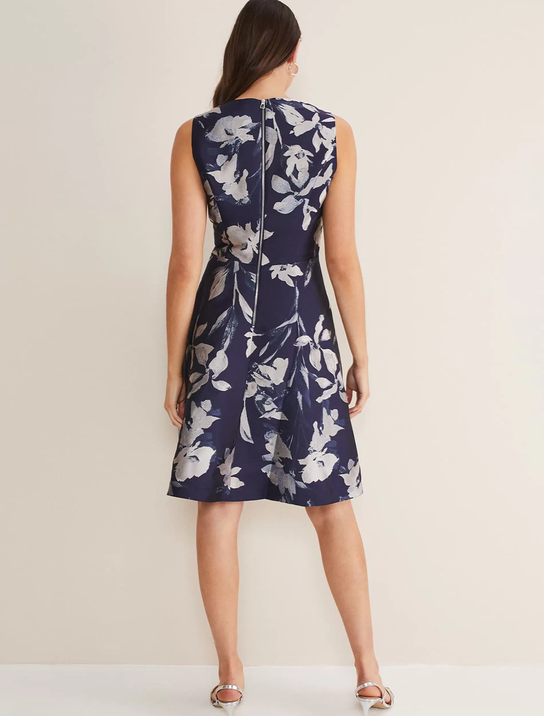 Phase Eight Cassy Jaquard Floral Midi Dress Navy/Multi Best Sale