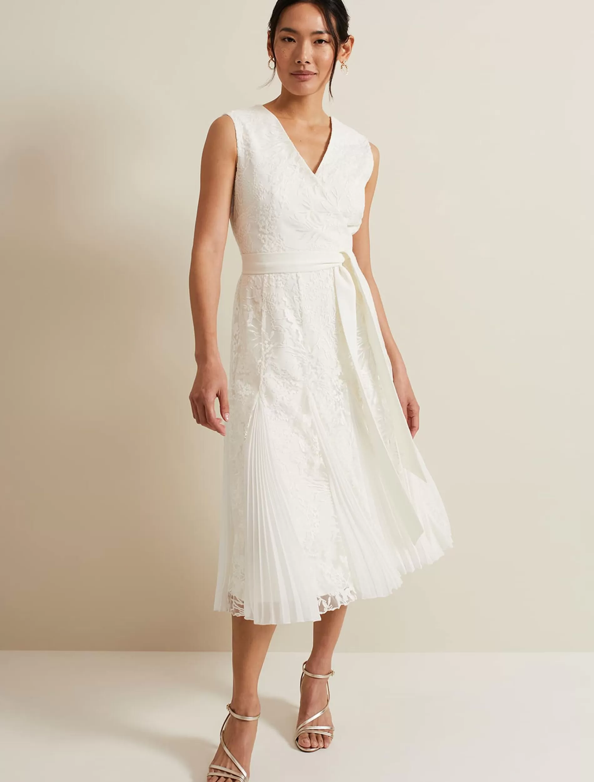 Phase Eight Caterina Embroidered Flared Wedding Dress Pale Cream Cheap