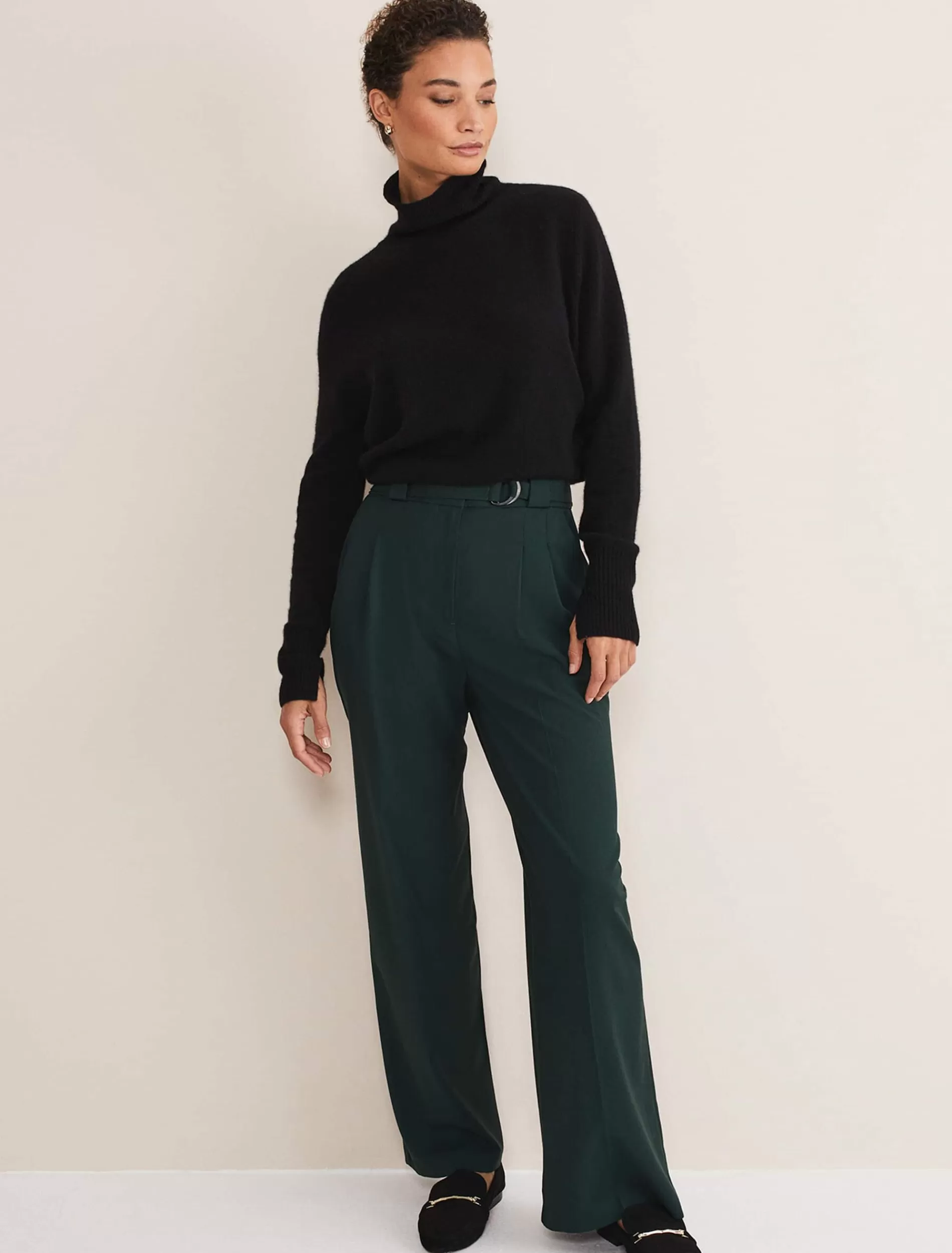 Phase Eight Catira Crepe Wide Leg Trousers Forest Green Online
