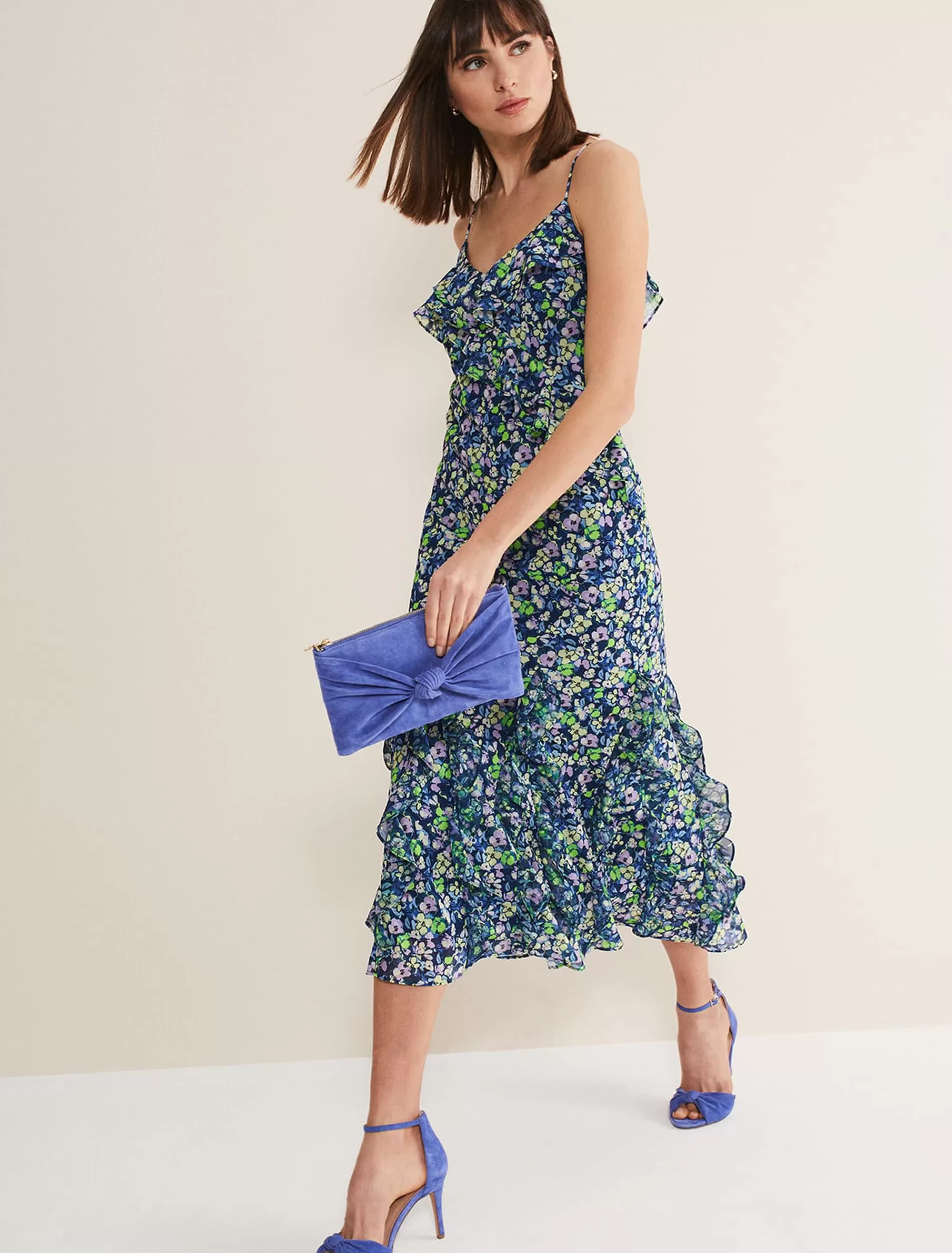 Phase Eight Catira Strappy Print Dress Navy/Multi Hot