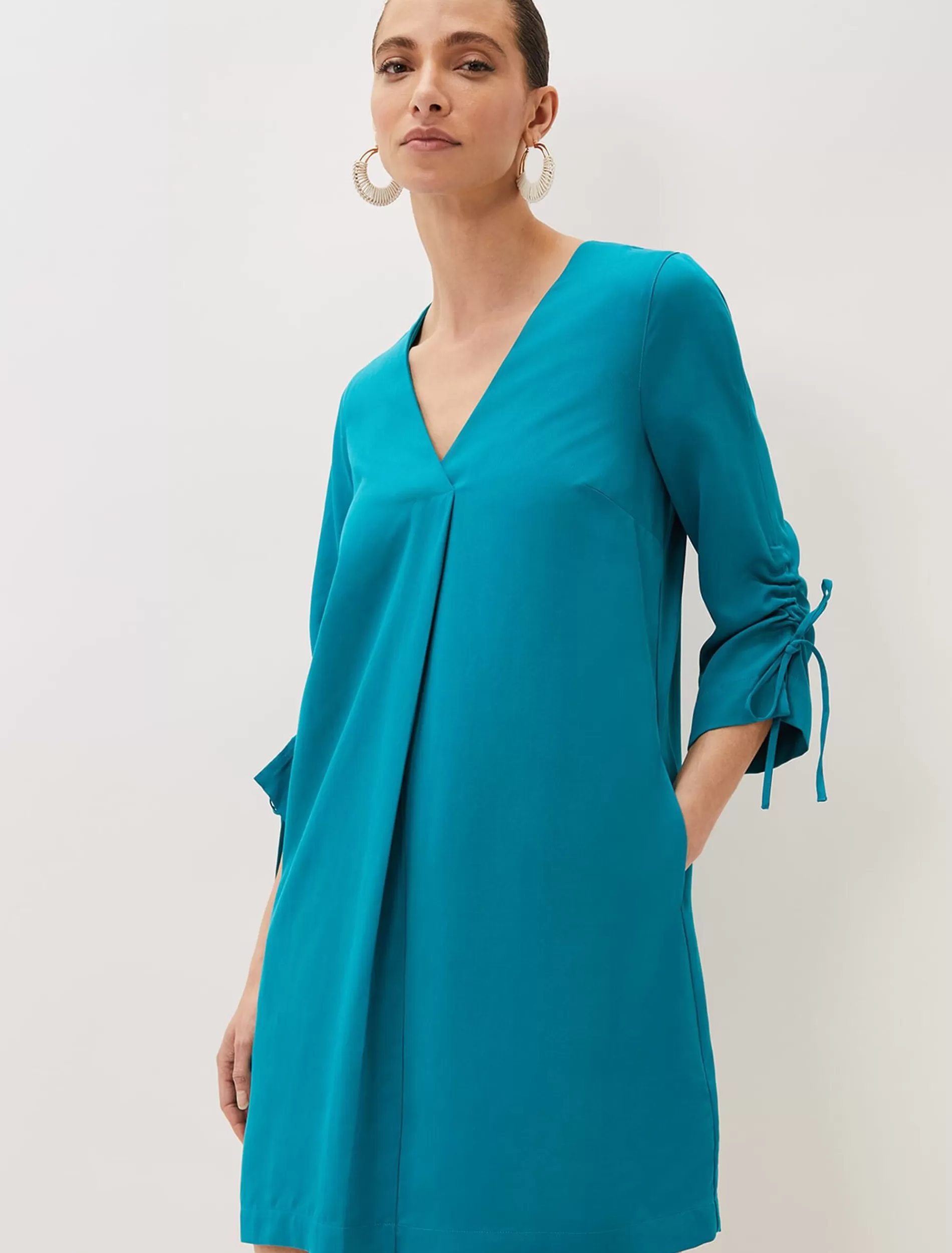 Phase Eight Ceiara Ruched Sleeve Tunic Dress Teal Cheap