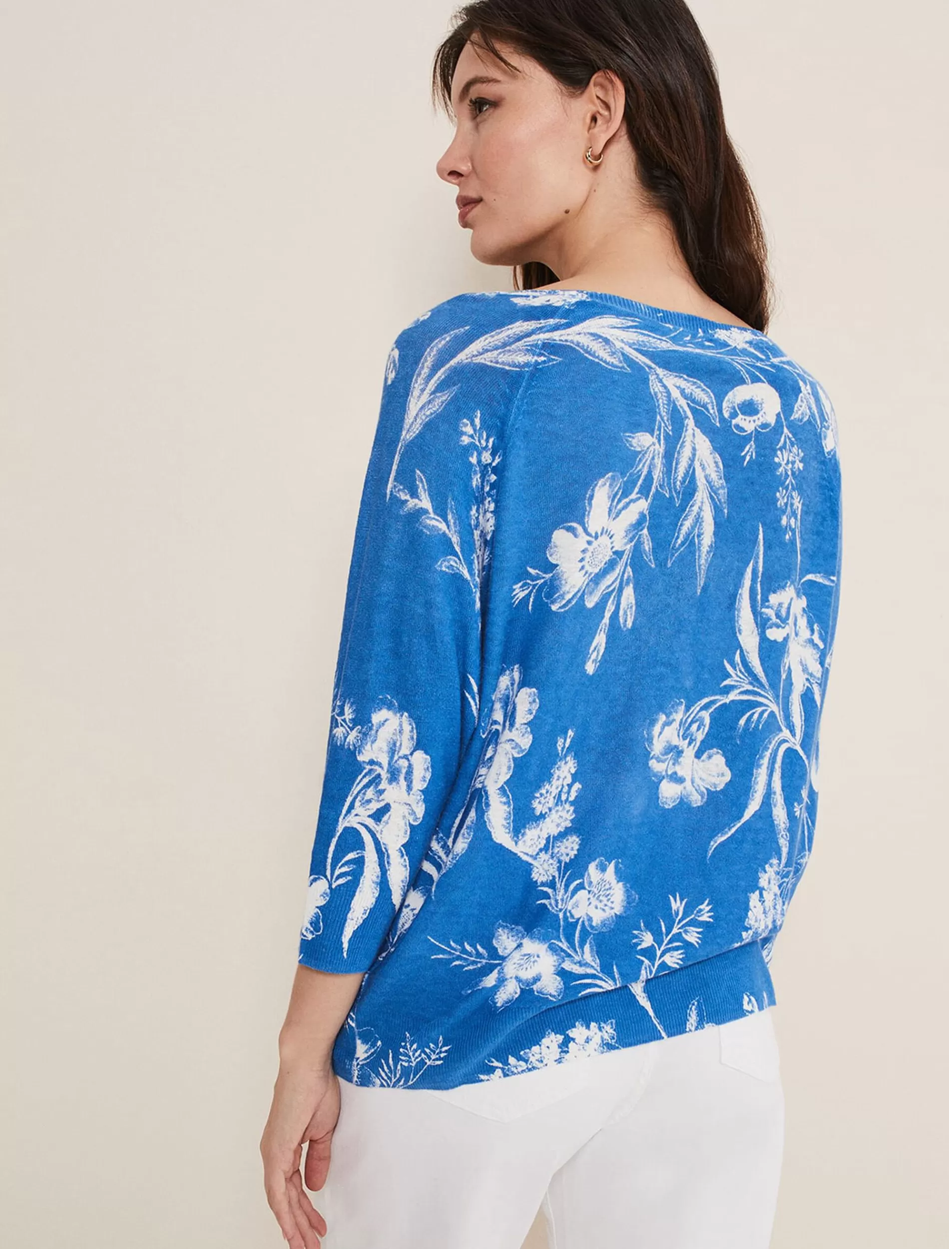 Phase Eight Celia Printed Linen Knit Blue/White Best