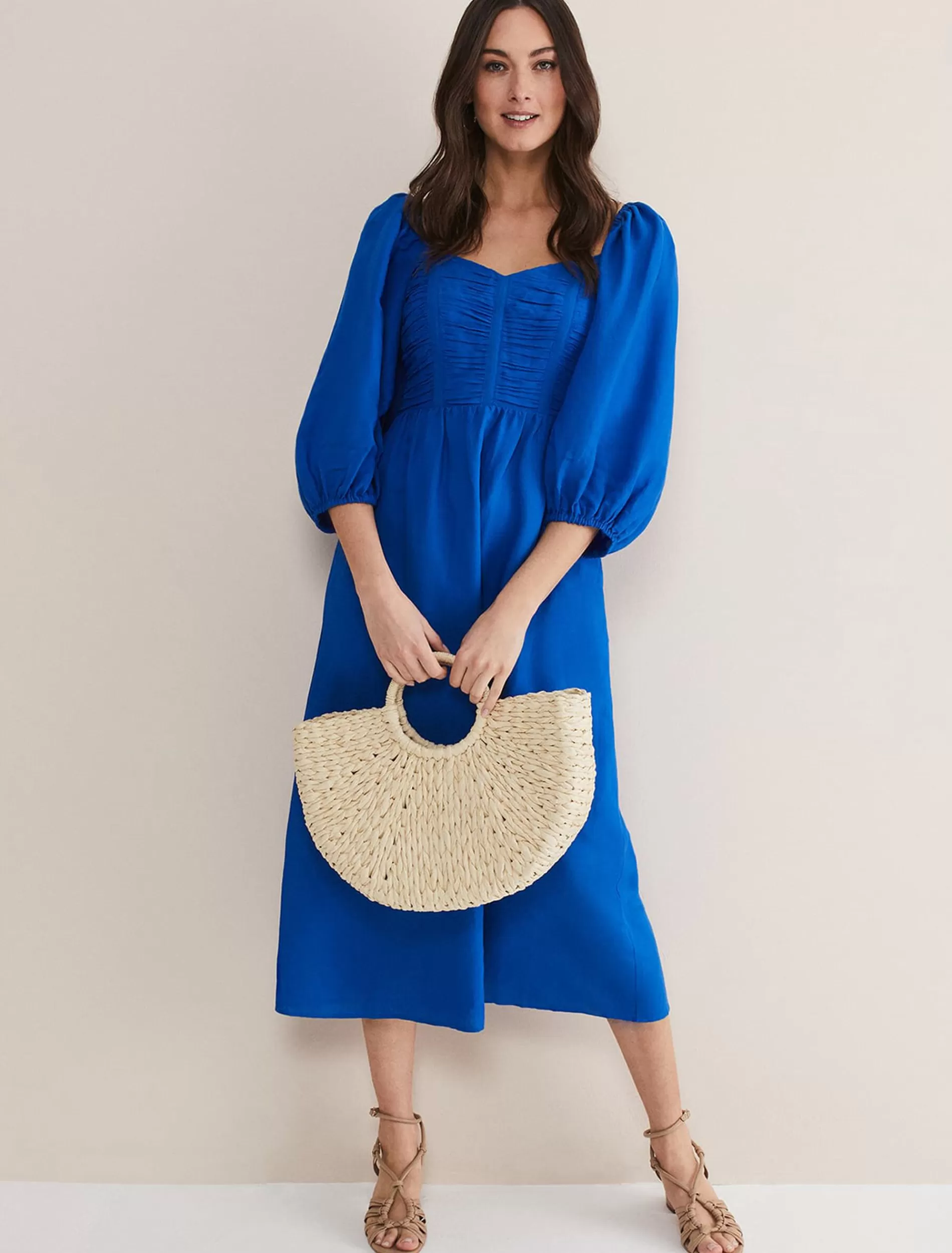 Phase Eight Celila Linen Midi Dress Blue New