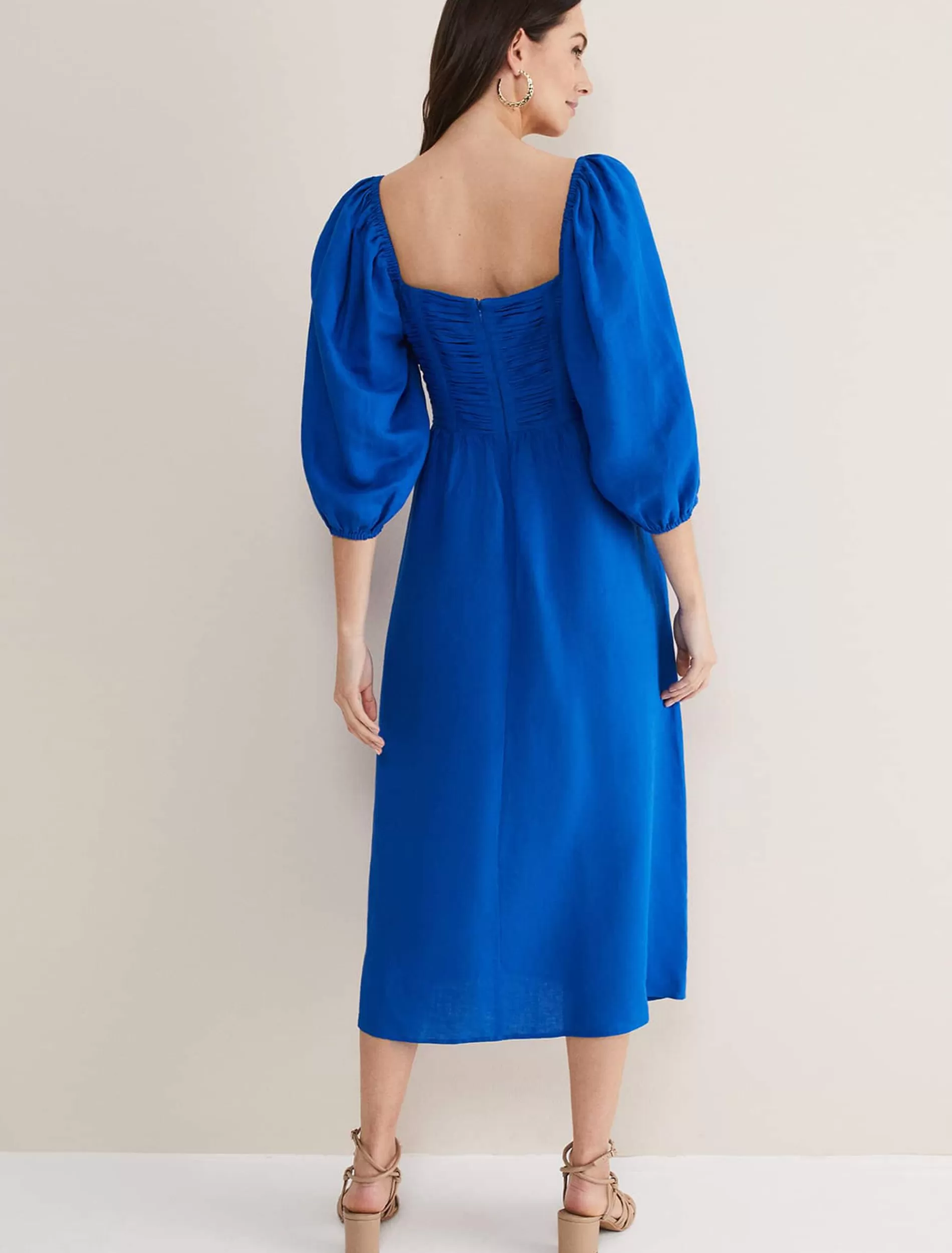 Phase Eight Celila Linen Midi Dress Blue New