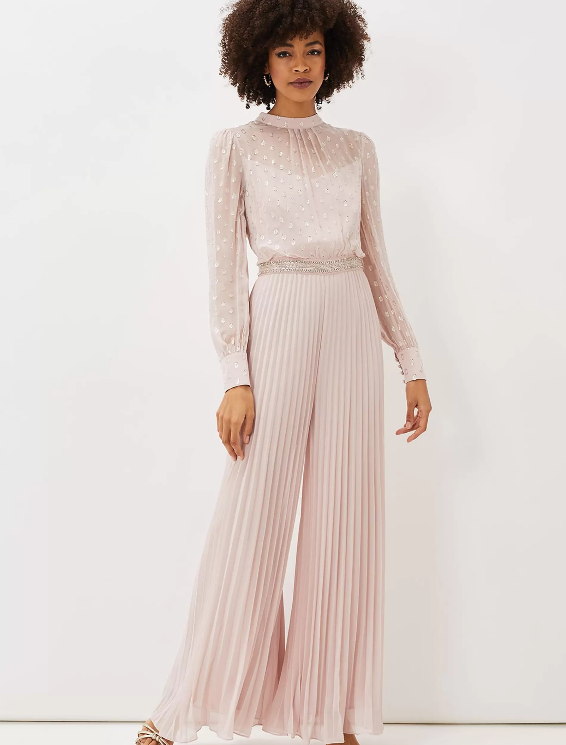 Phase Eight Charley Pleated Spot Print Jumpsuit Mauve Outlet