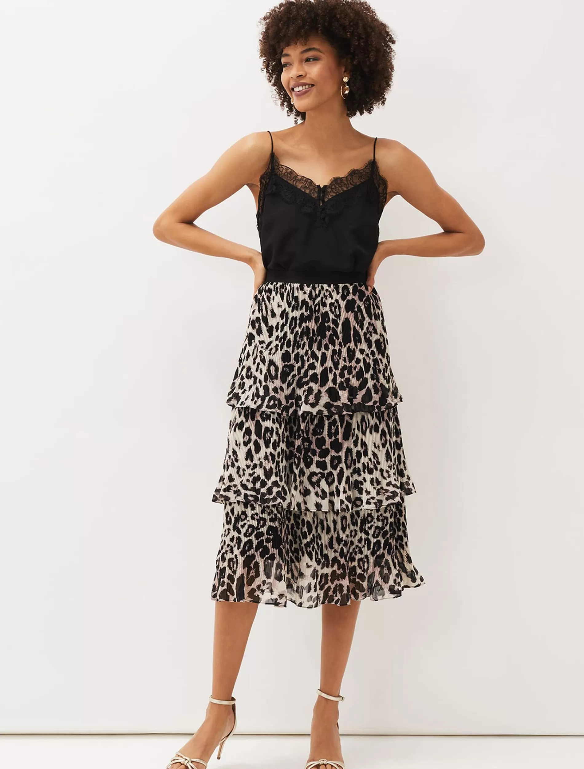 Phase Eight Chelsie Leopard Tiered Skirt Multi-Coloured Best