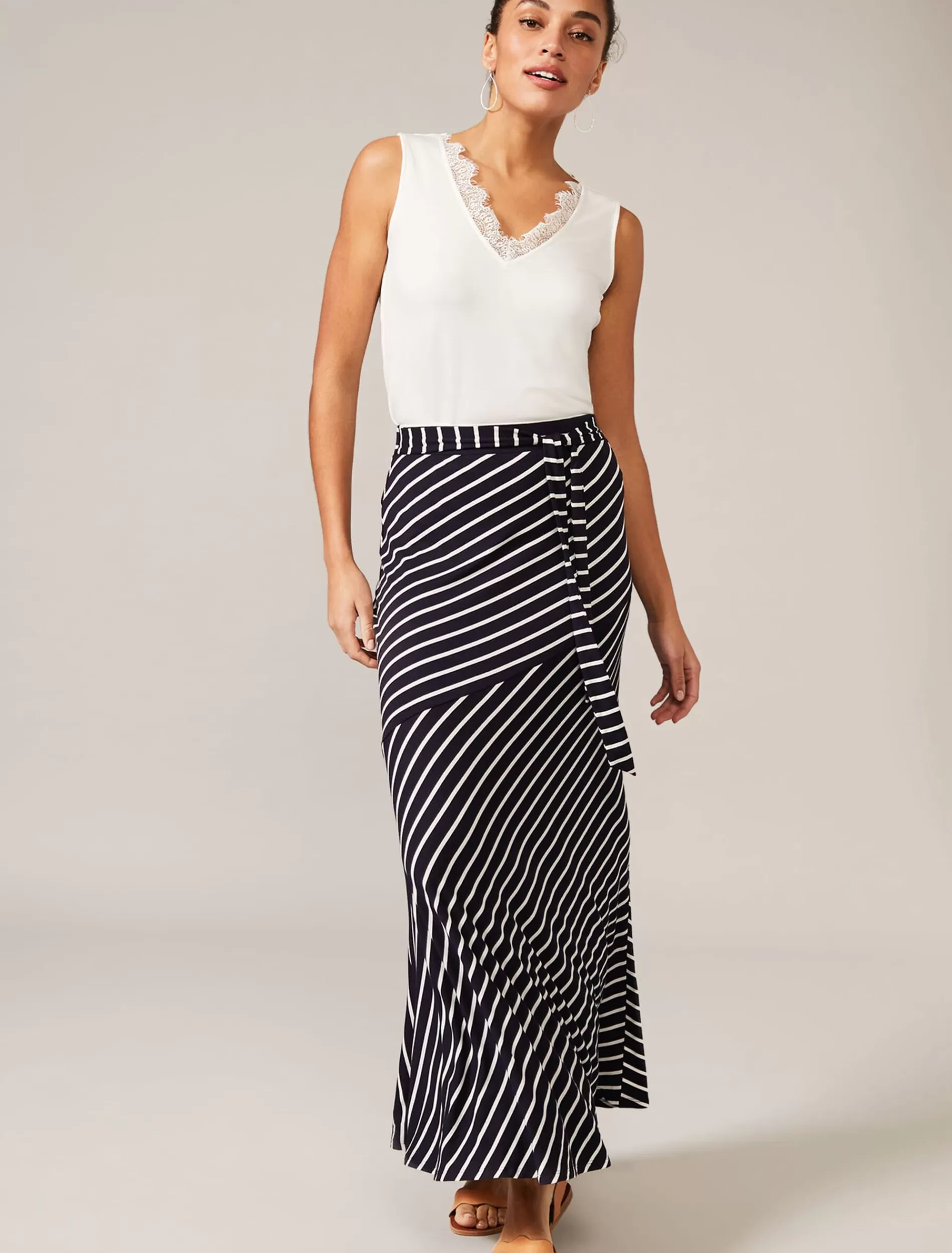 Phase Eight Cheyenne Stripe Maxi Skirt Navy/Ivory Discount