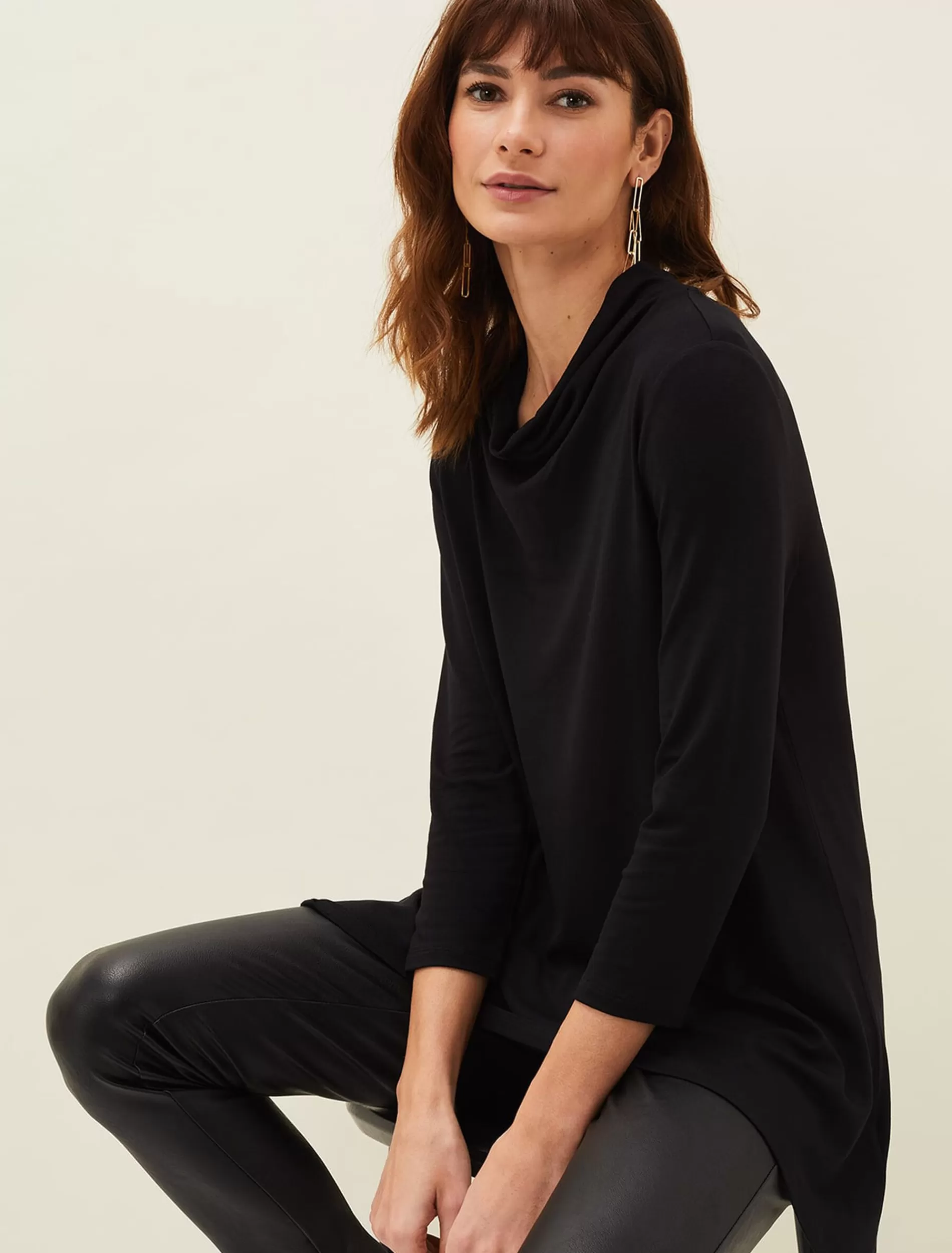 Phase Eight Chrissie Cowl Neck Swing Top Black New