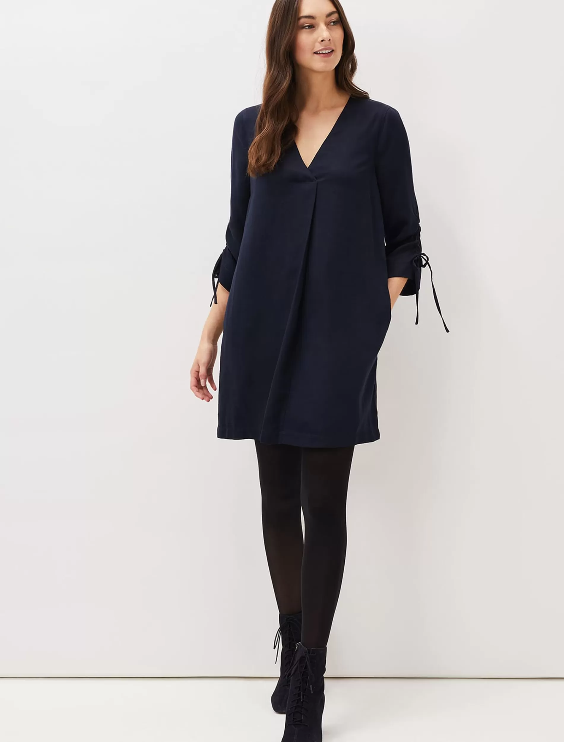 Phase Eight Cieara Tie Detail Sleeve Tunic Dress Navy Shop