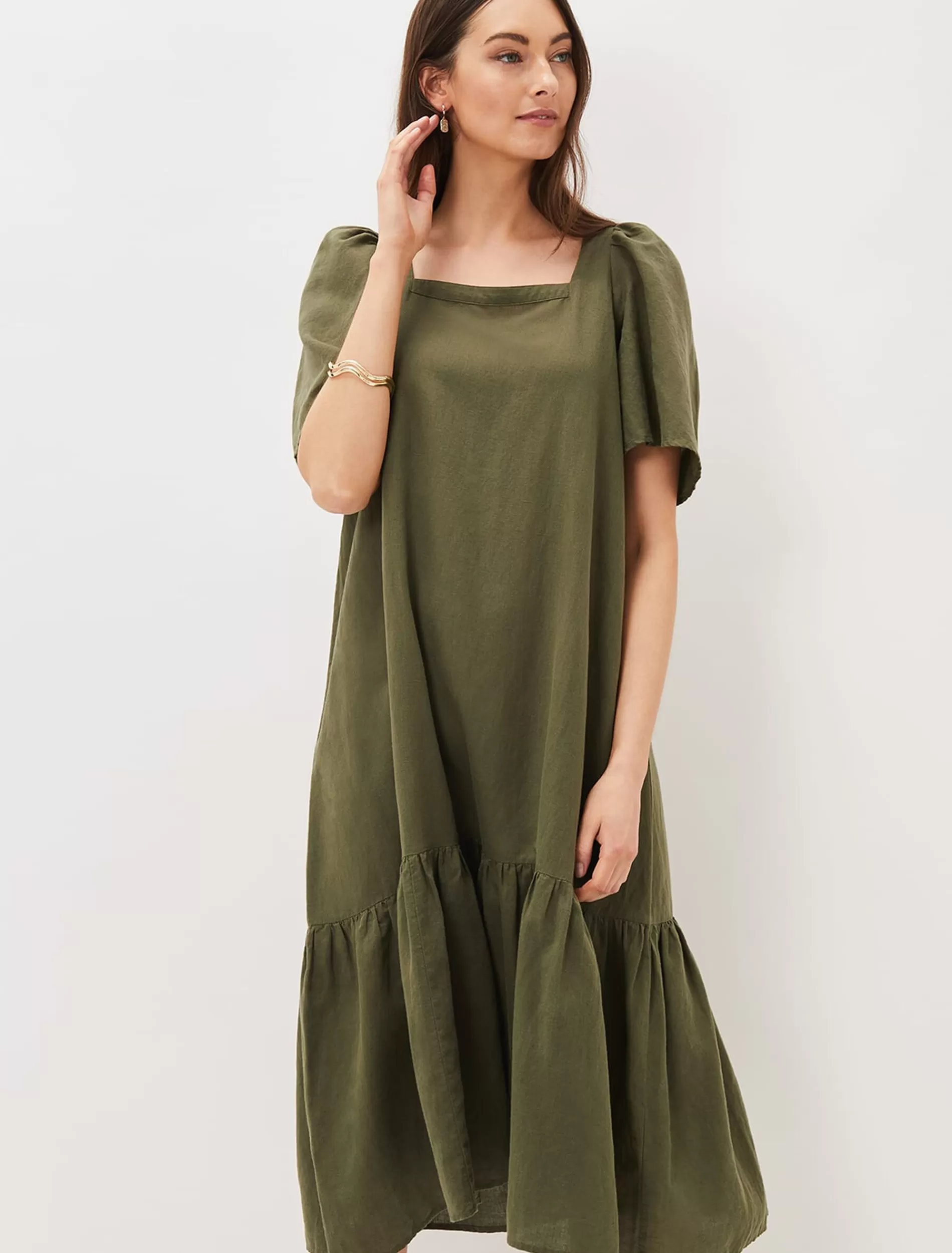 Phase Eight Claria Linen Midi Dress Khaki Best Sale
