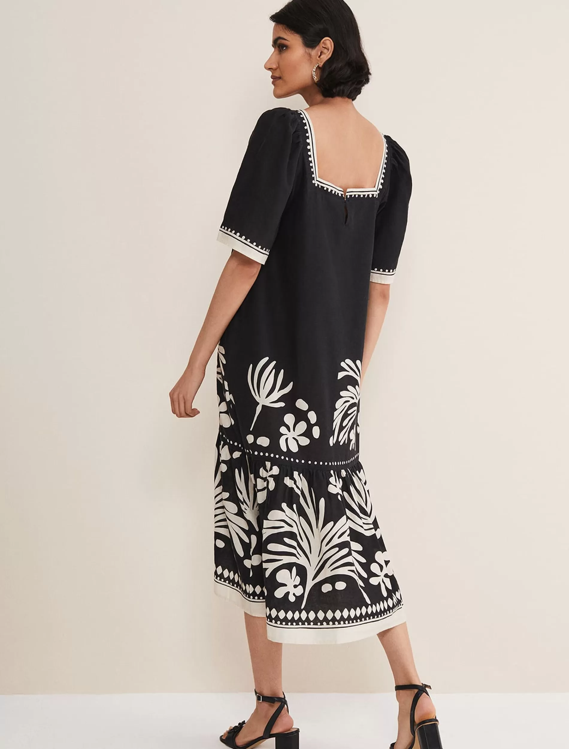 Phase Eight Claria Linen Midi Dress Black/Ivory Hot