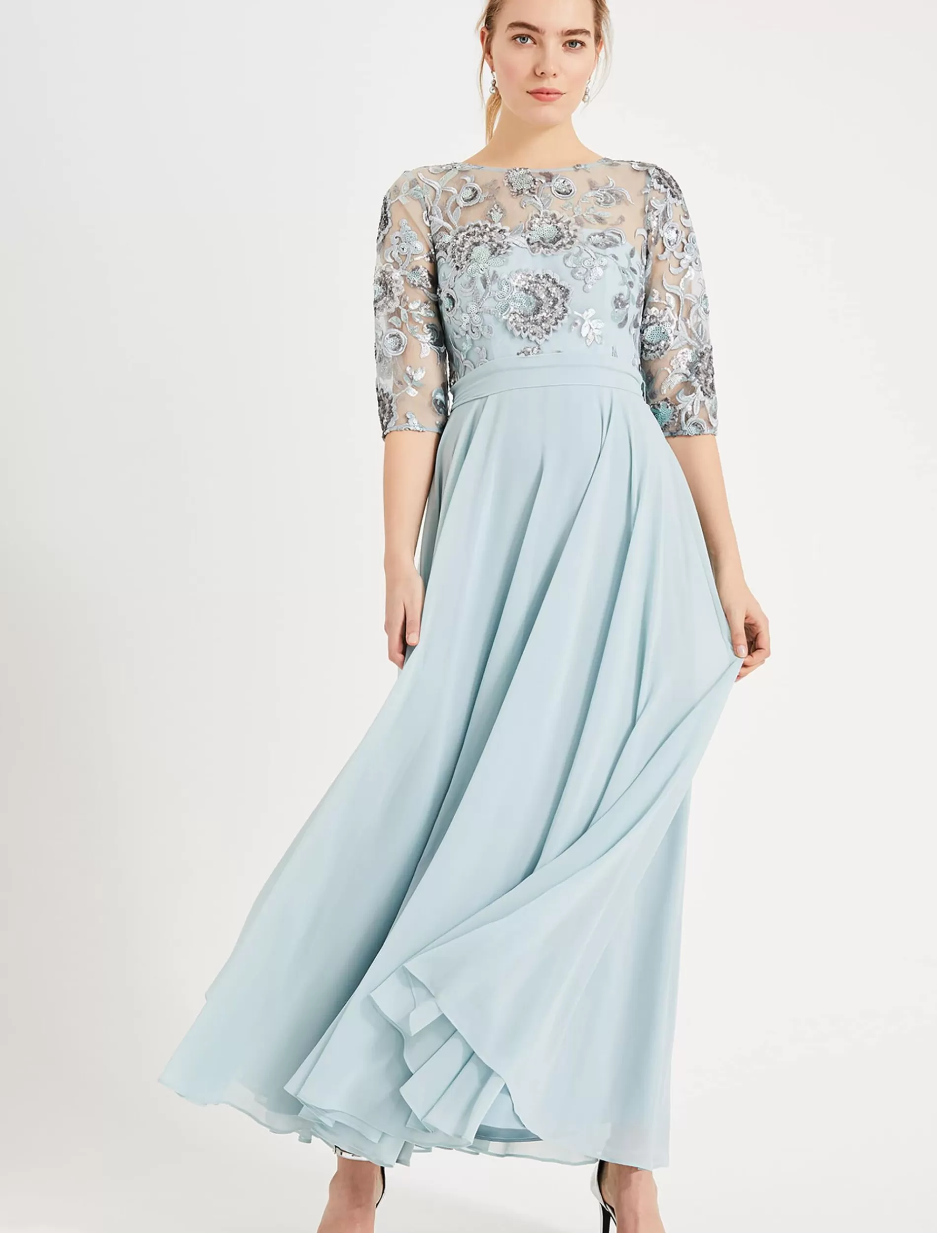 Phase Eight Clarissa Sequin Maxi Dress Duck Egg Outlet