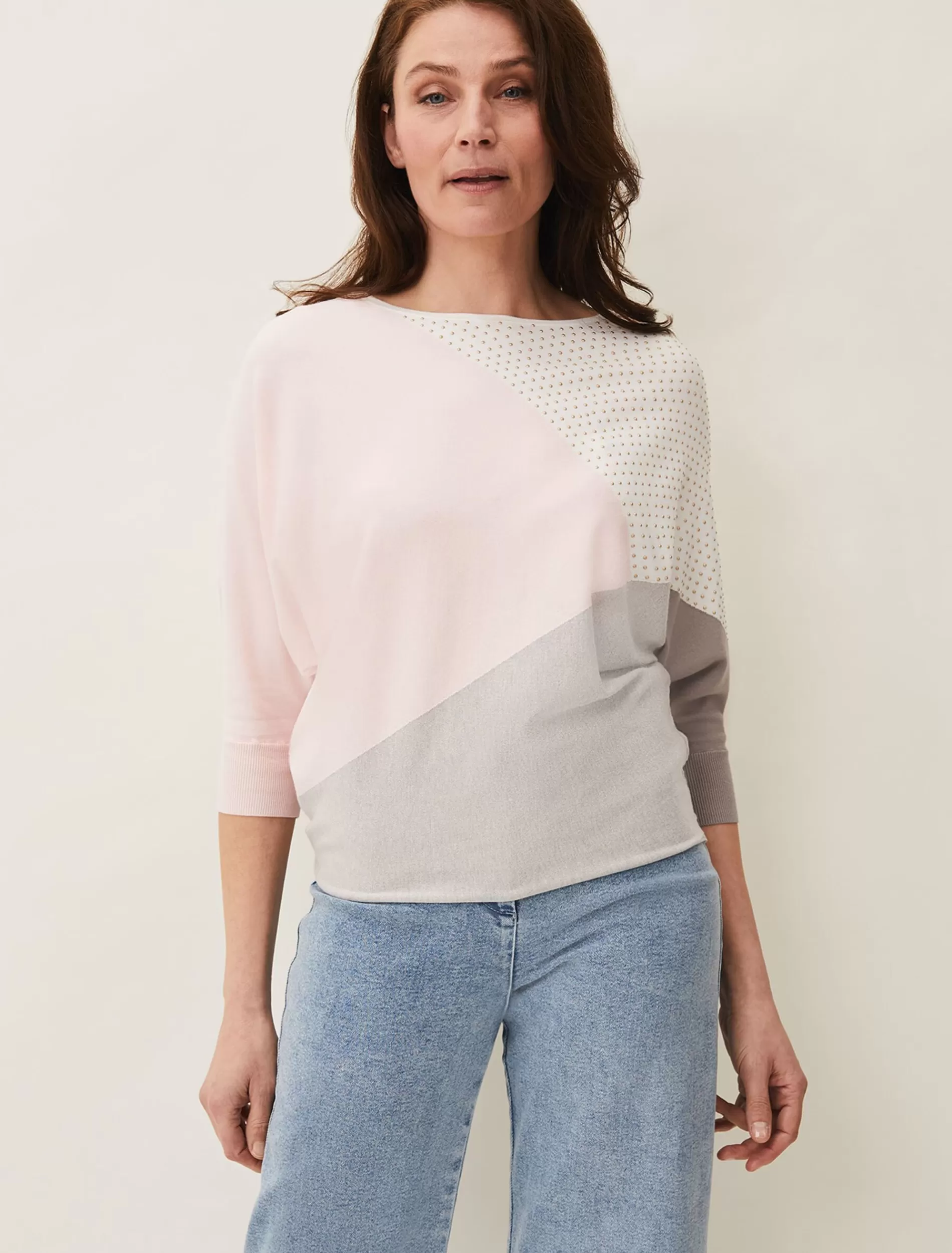 Phase Eight Claudette Colourblock Jumper Grey/Pink Clearance