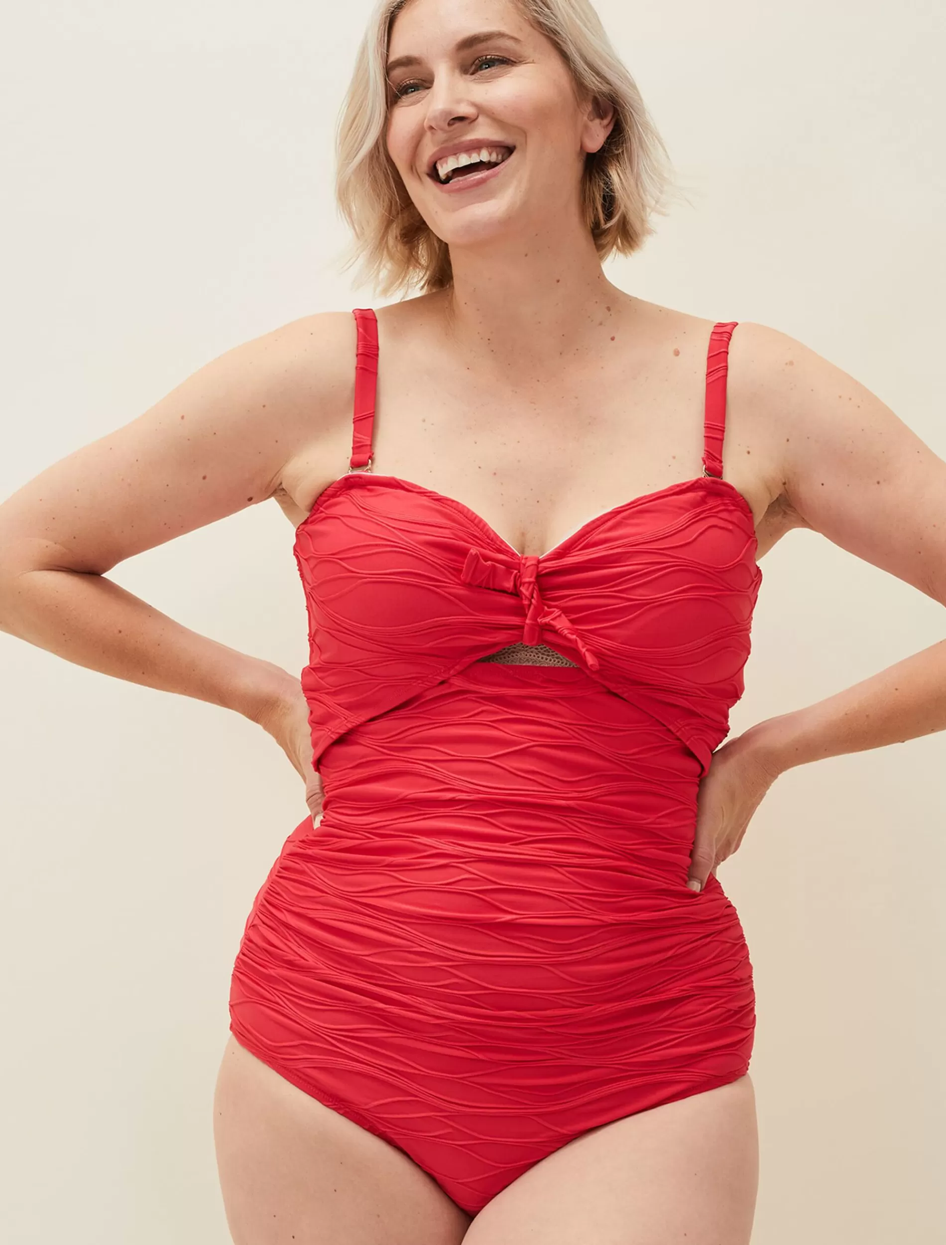 Phase Eight Claudi Textured Tie Front Swimsuit Hot Pink Discount