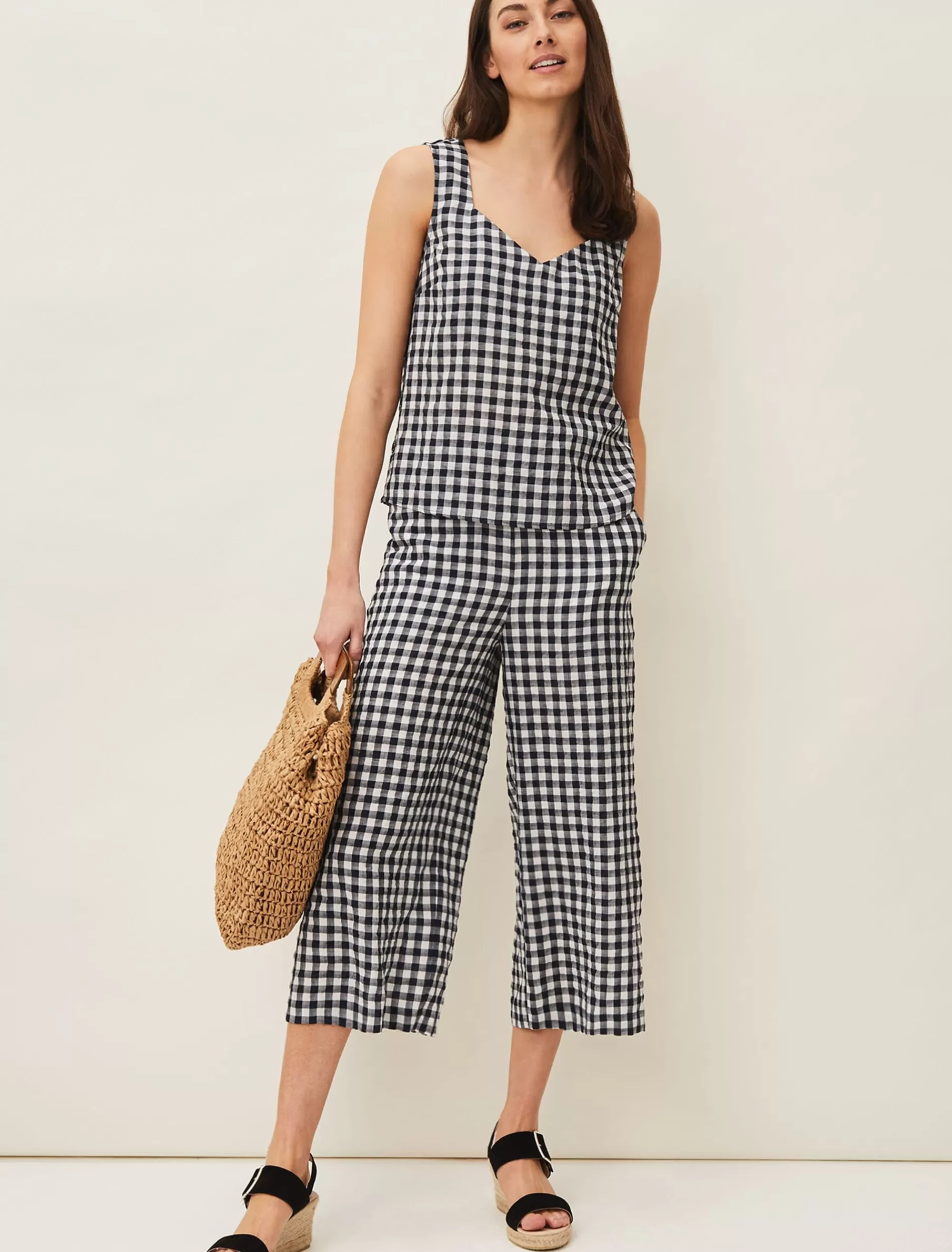 Phase Eight Clea Gingham Culottes Navy/Ivory Best