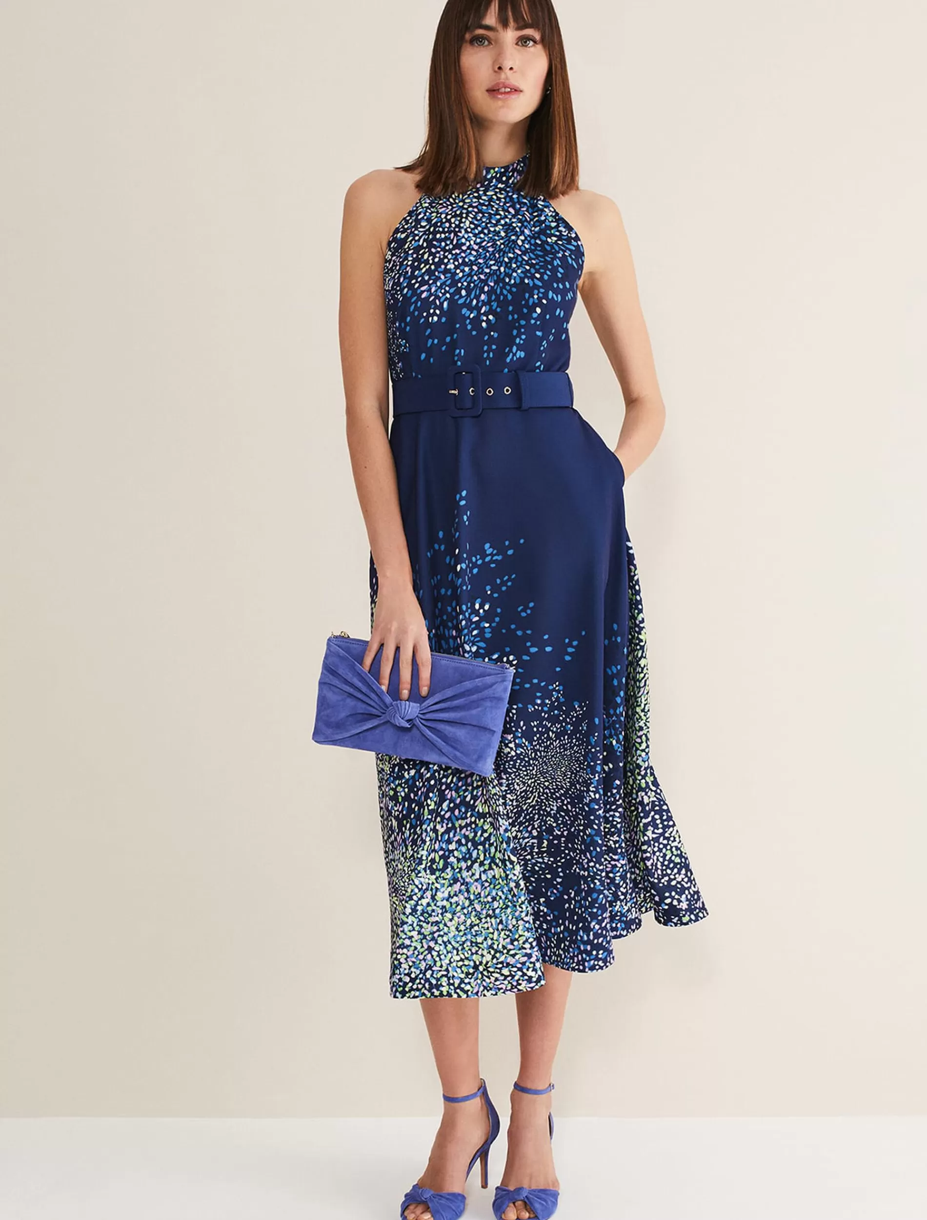 Phase Eight Clea Print Midi Dress French Navy/Multi Store