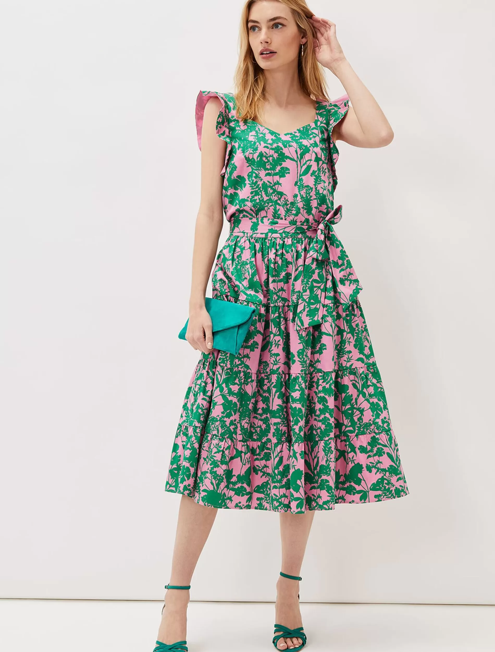 Phase Eight Cleona Printed Dobby Co-Ord Skirt Candy Pink/Grass Green Clearance