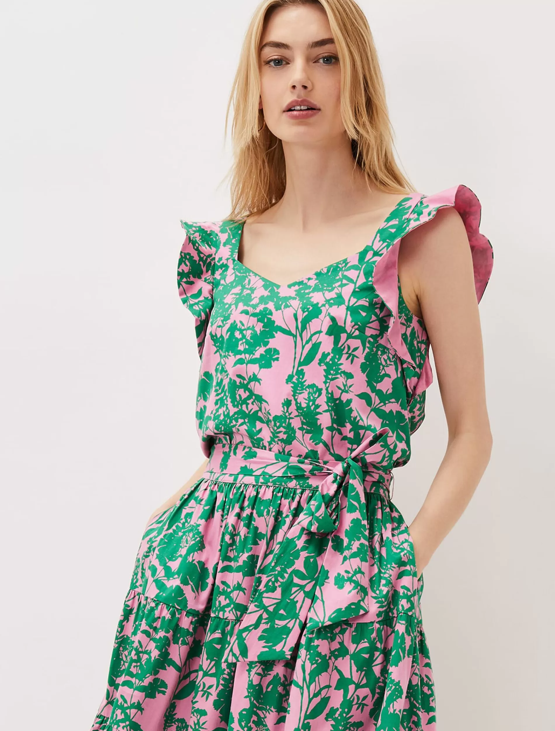 Phase Eight Cleona Printed Dobby Co-Ord Top Candy Pink/Grass Green Shop