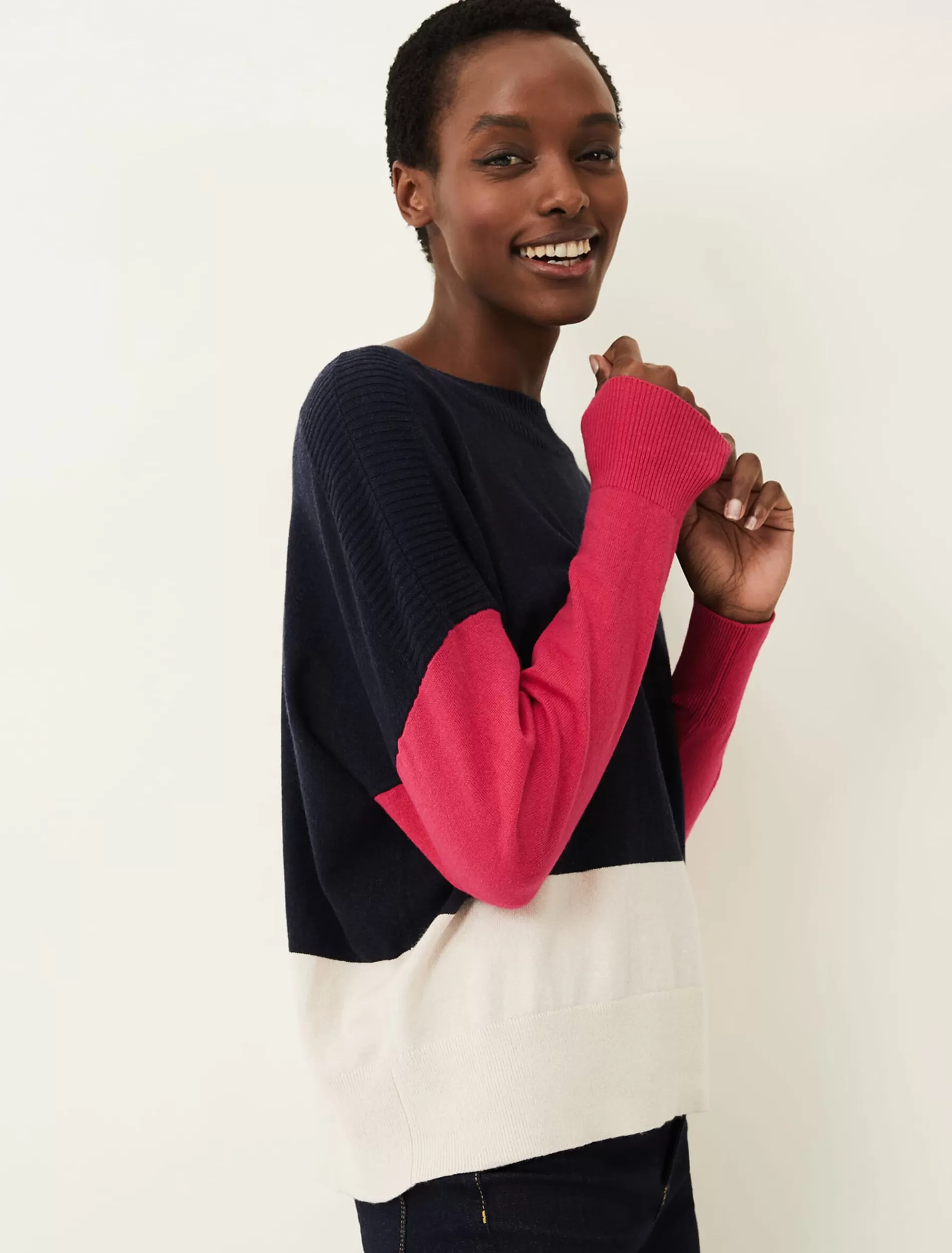 Phase Eight Clodagh Colourblock Jumper Navy/Magenta Clearance