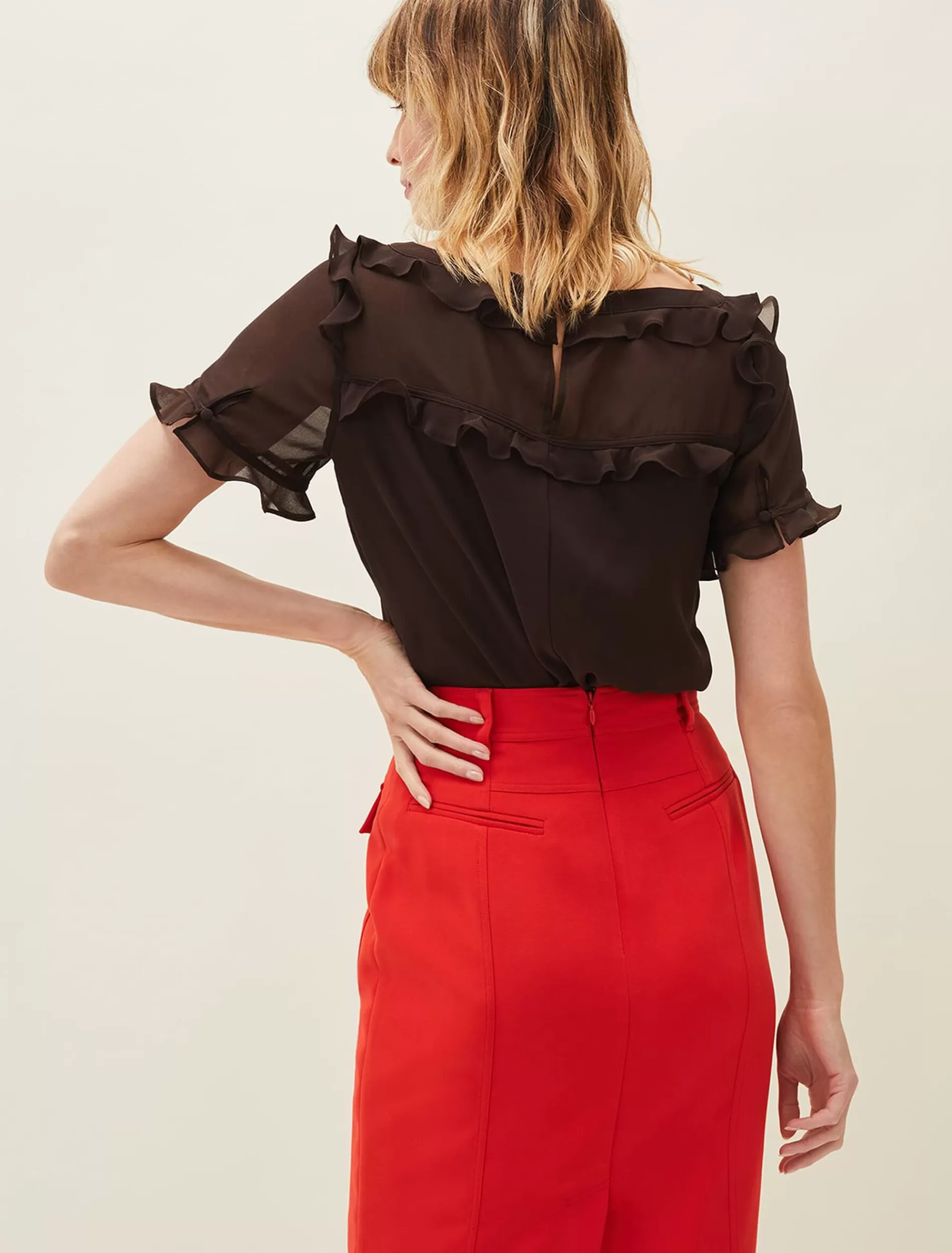 Phase Eight Consta Frill Blouse Chocolate Hot