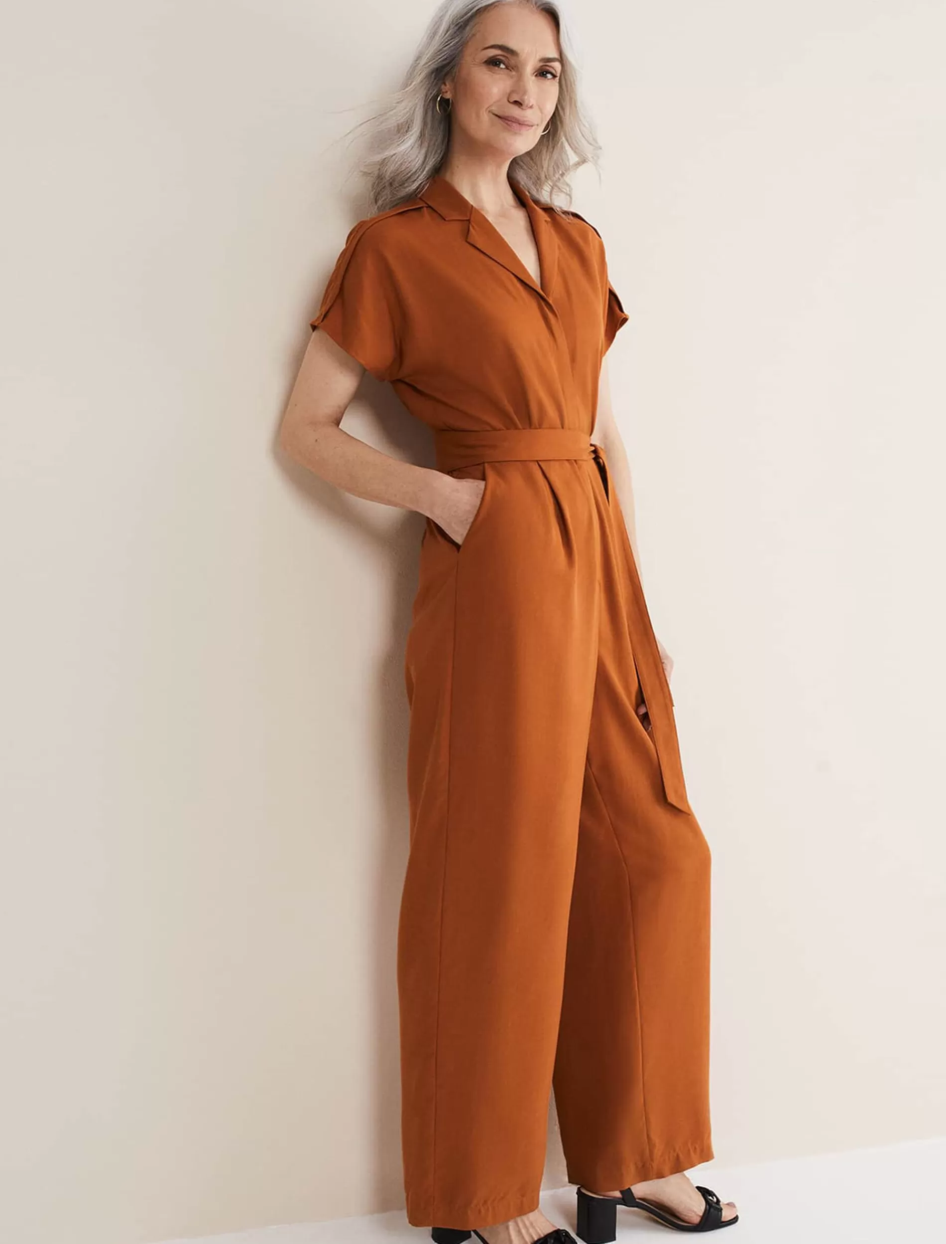 Phase Eight Cora Belted Jumpsuit Burnt Orange Outlet