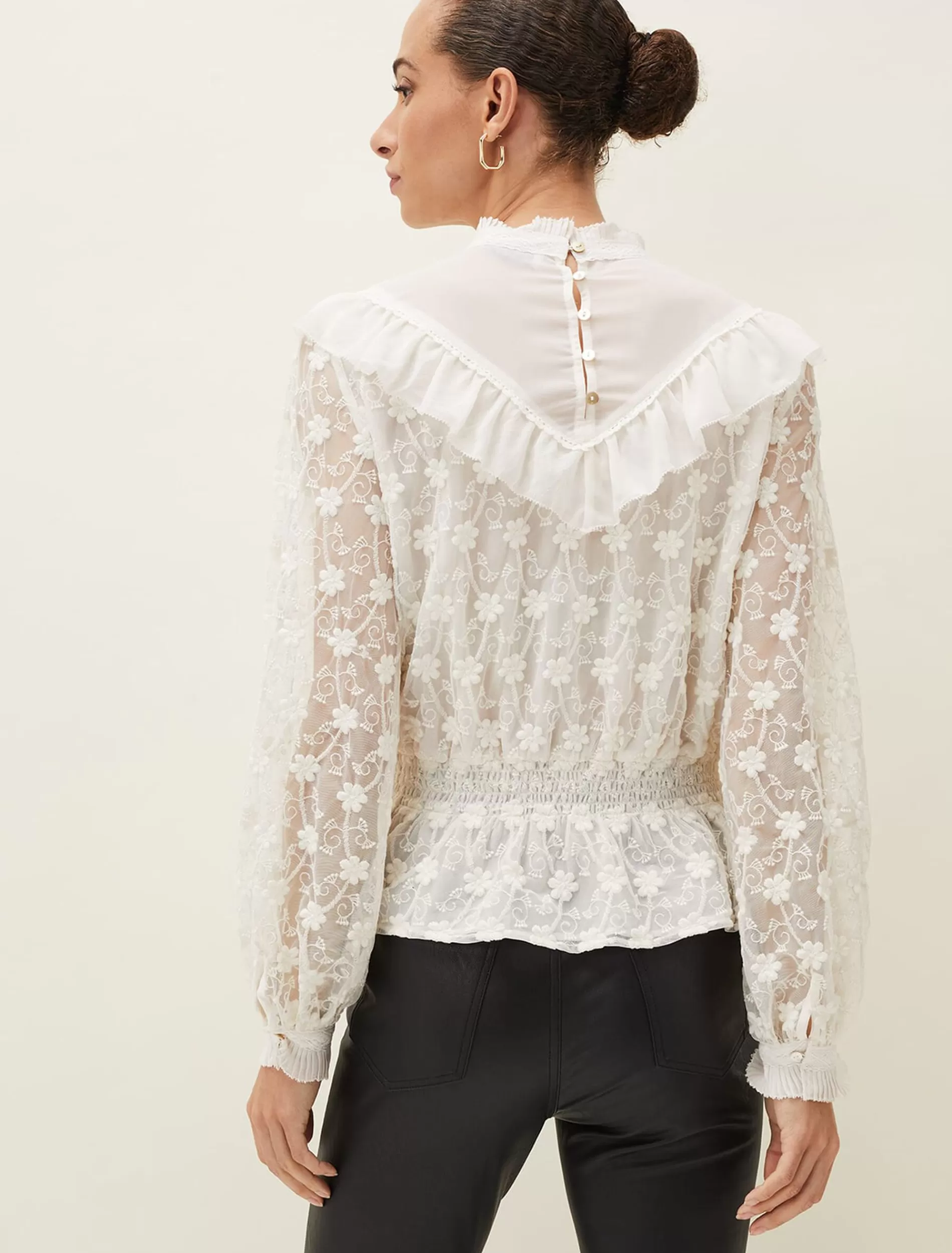 Phase Eight Coralina Embroidered Frill Blouse Oyster Flash Sale