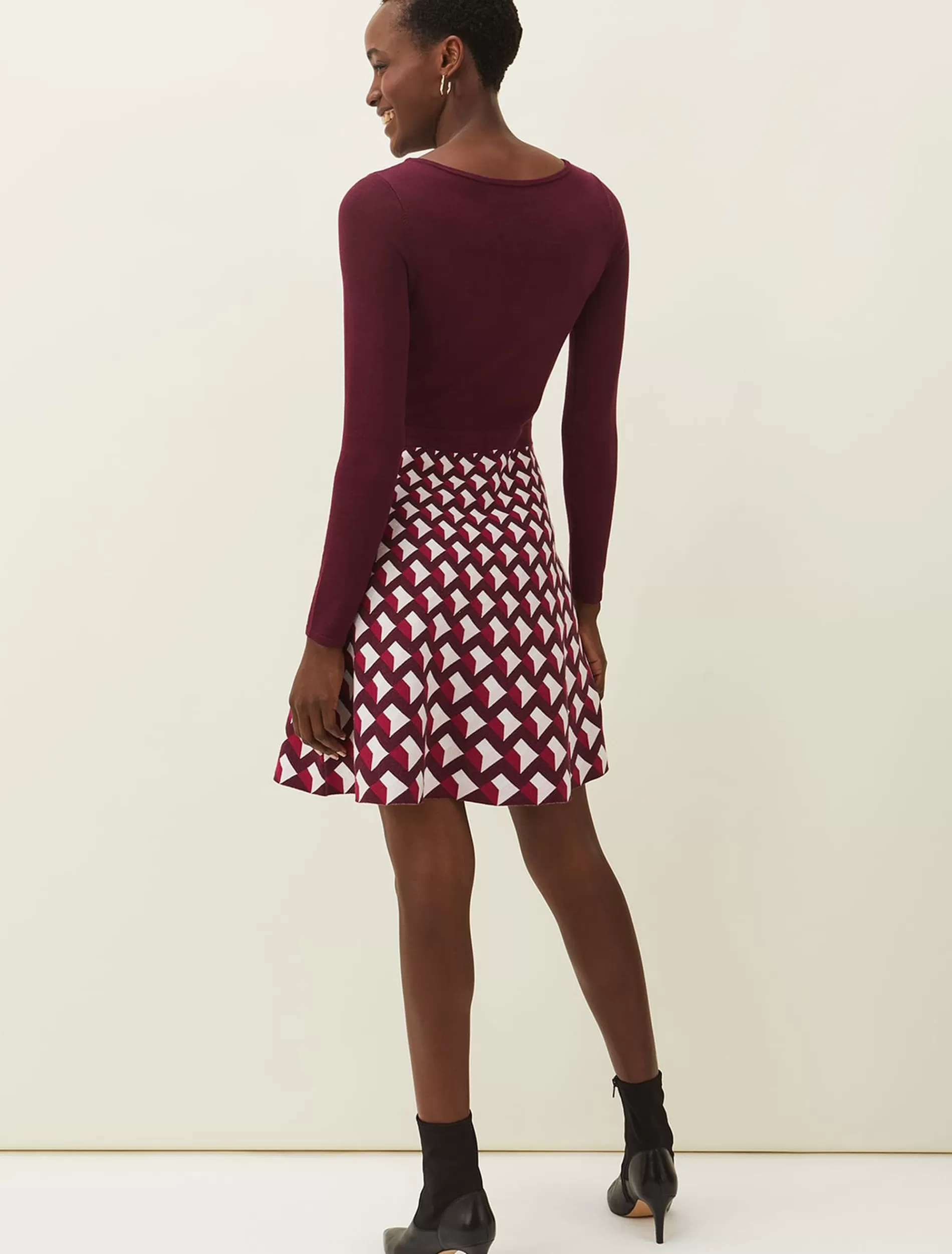 Phase Eight Coraline Print Knitted Dress Wine/Multi Sale