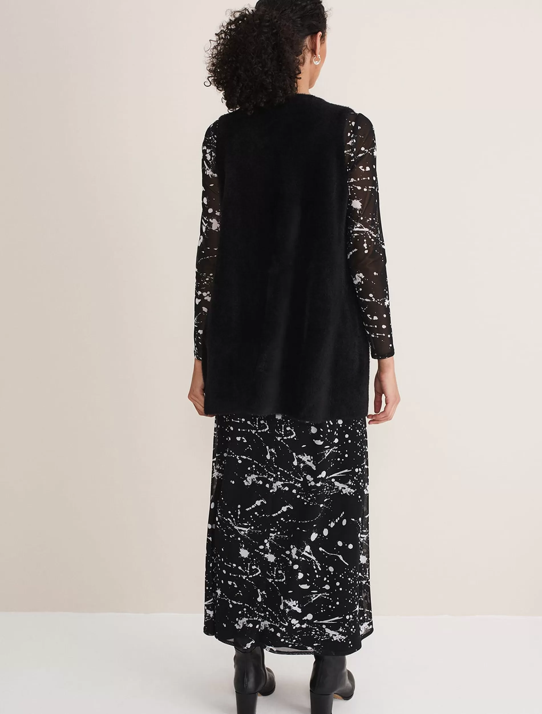 Phase Eight Coray Waterfall Fluffy Gilet Black Outlet