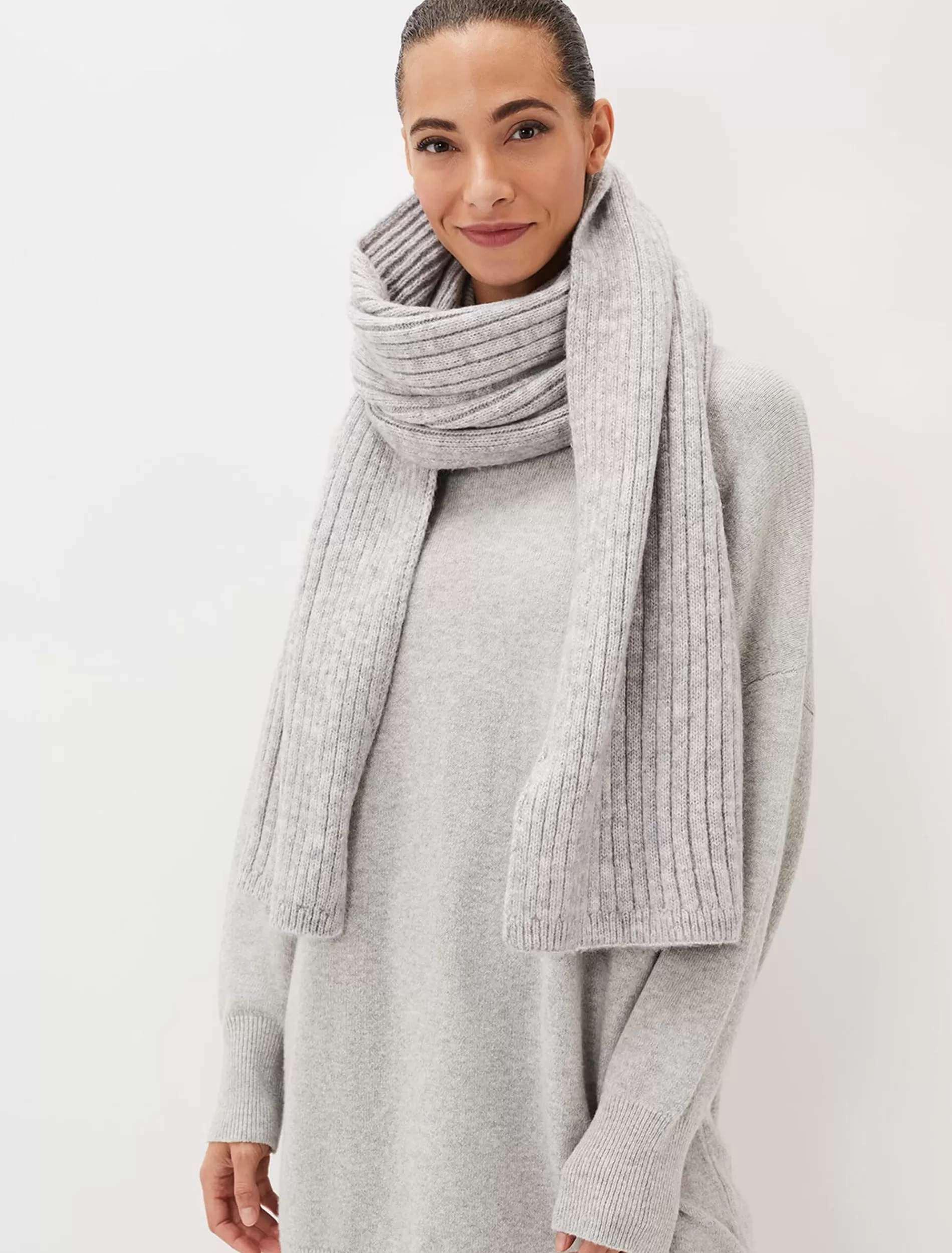 Phase Eight Corinna Ribbed Scarf Grey Marl Hot