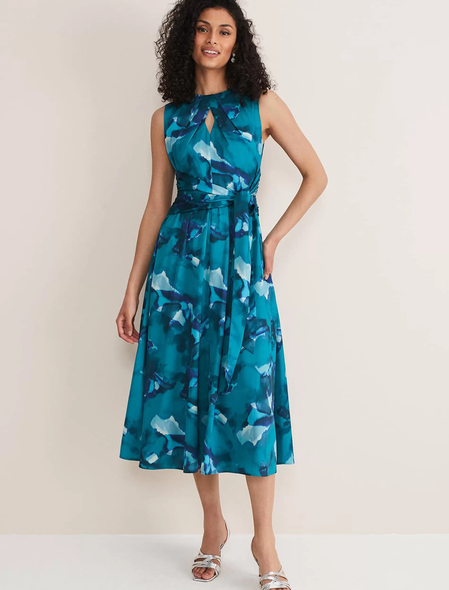 Phase Eight Corrin Butterfly Print Midi Dress Malachite/Multi Clearance