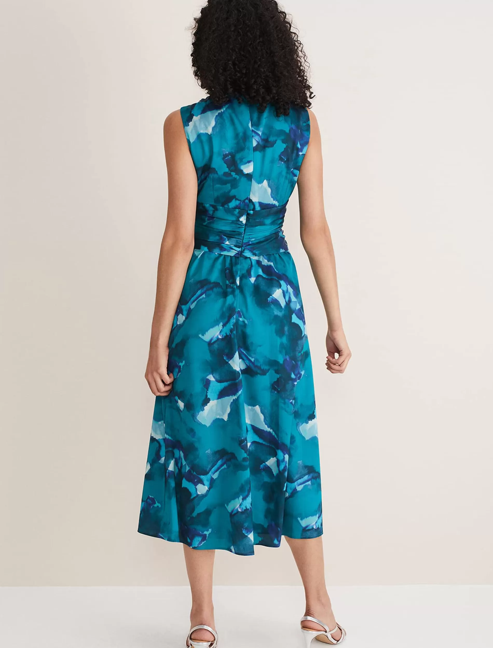 Phase Eight Corrin Butterfly Print Midi Dress Malachite/Multi Clearance