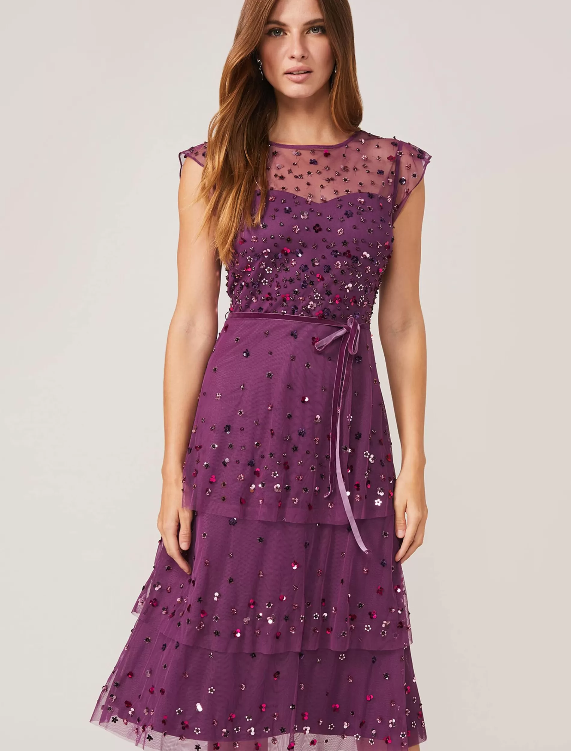 Phase Eight Cortine Embellished Tiered Dress Damson Store