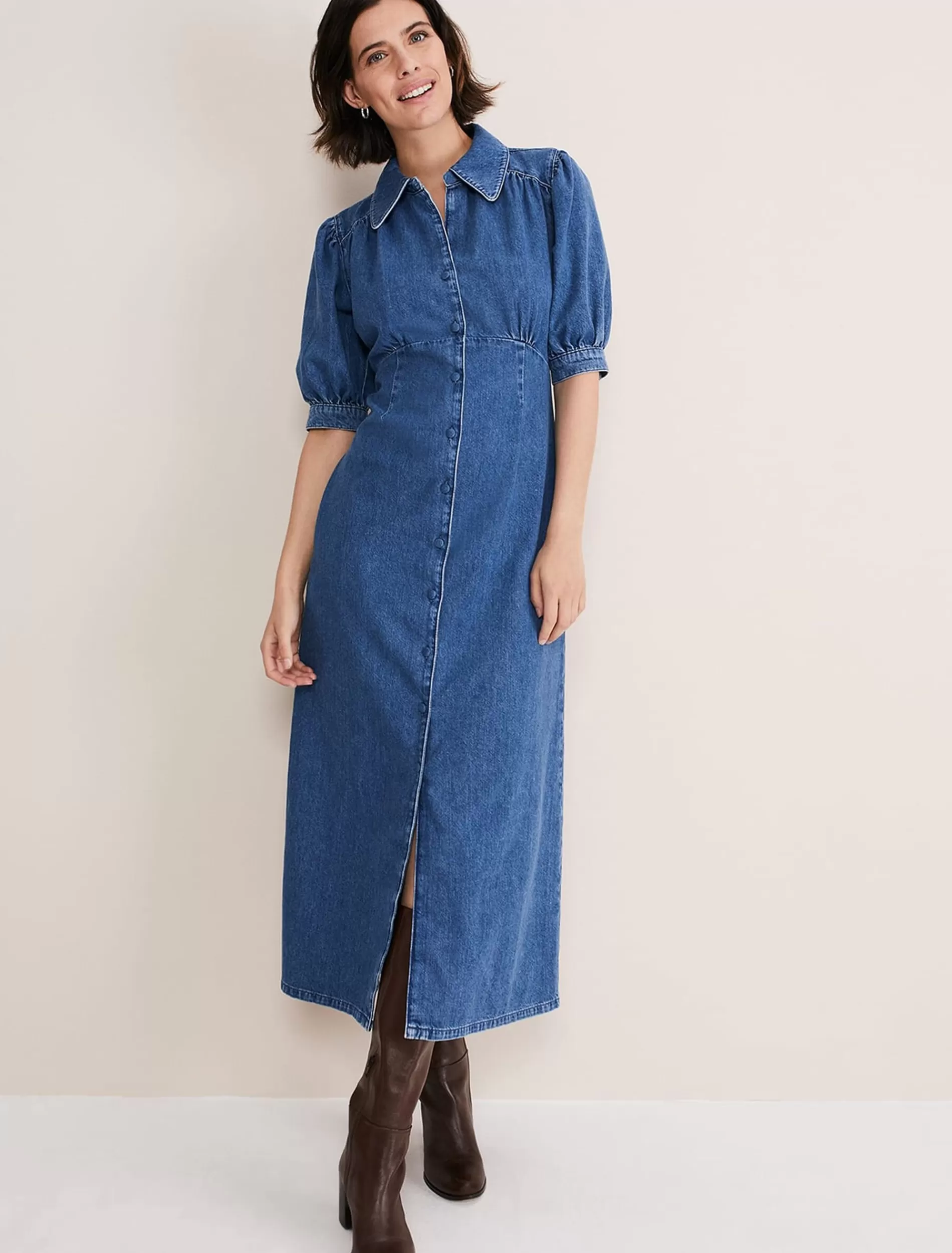 Phase Eight Cosette Denim Midaxi Dress Blue Cheap