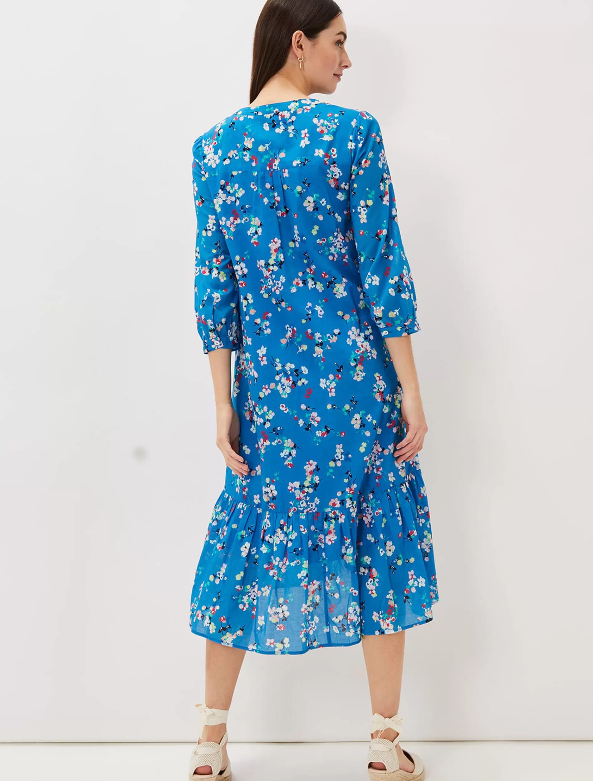 Phase Eight Cotton Floral Tiered Dress Bright Blue Discount