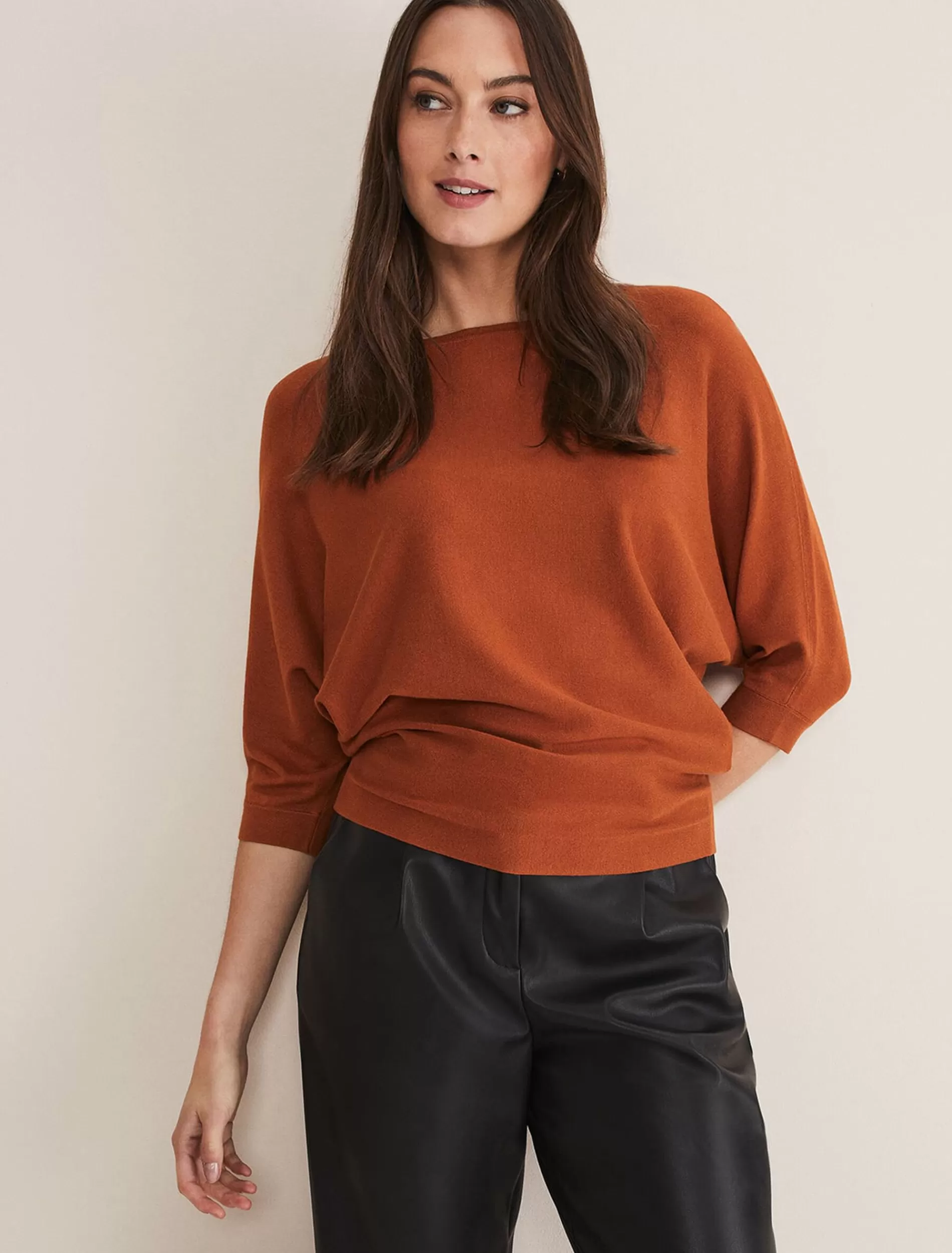 Phase Eight Cristine Batwing Fine Knit Jumper Burnt Orange Cheap