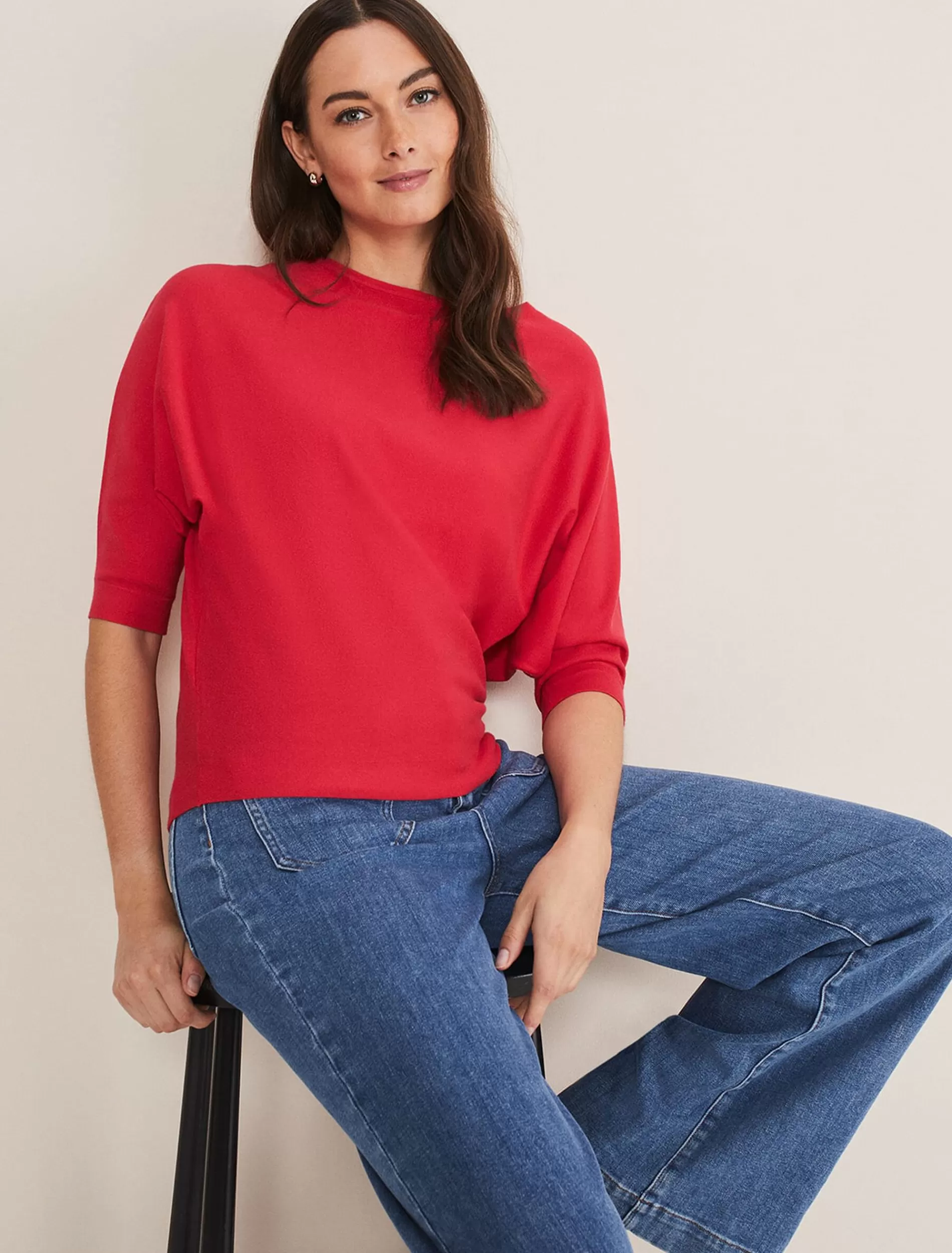 Phase Eight Cristine Batwing Fine Knit Jumper Hot Pink Discount