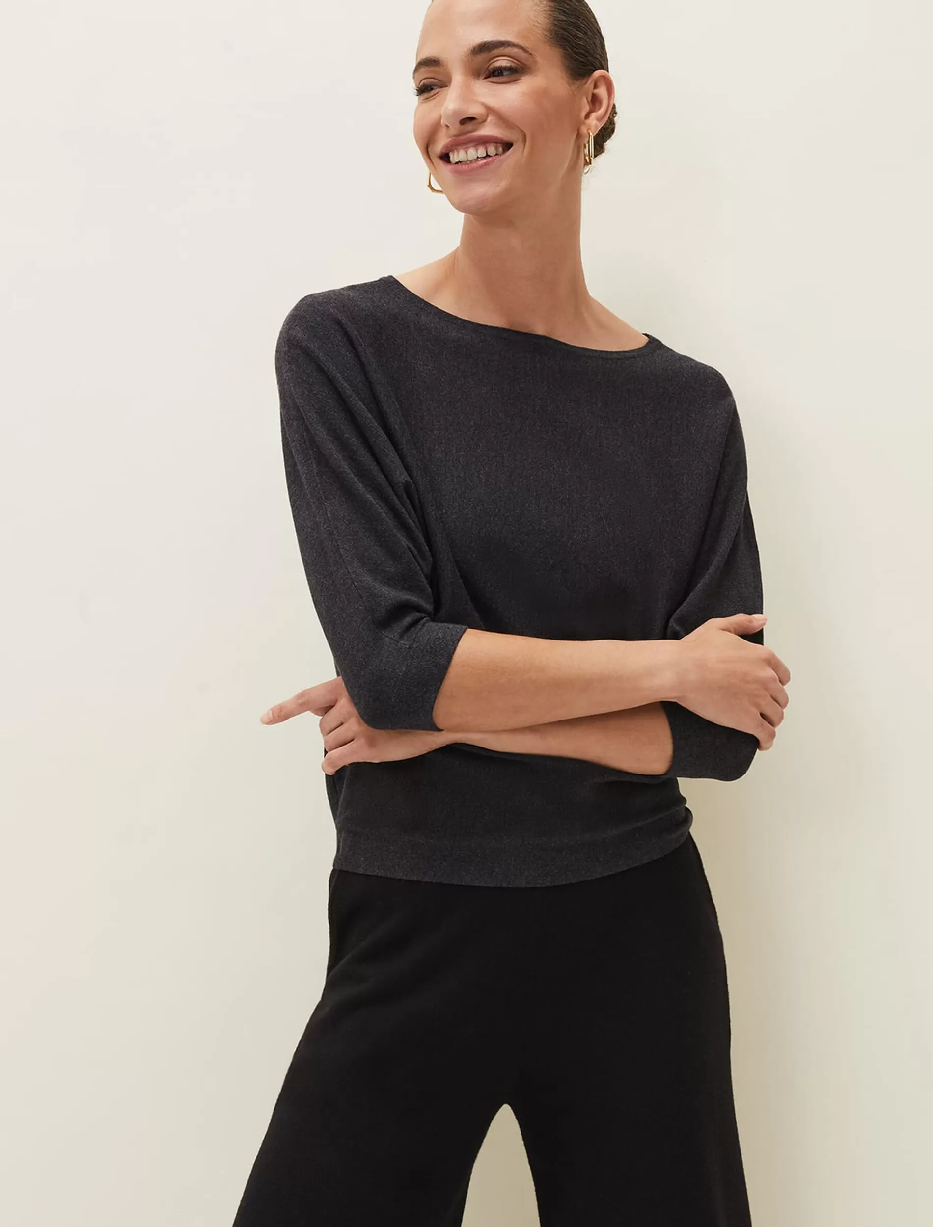 Phase Eight Cristine Batwing Fine Knit Jumper Charcoal Cheap