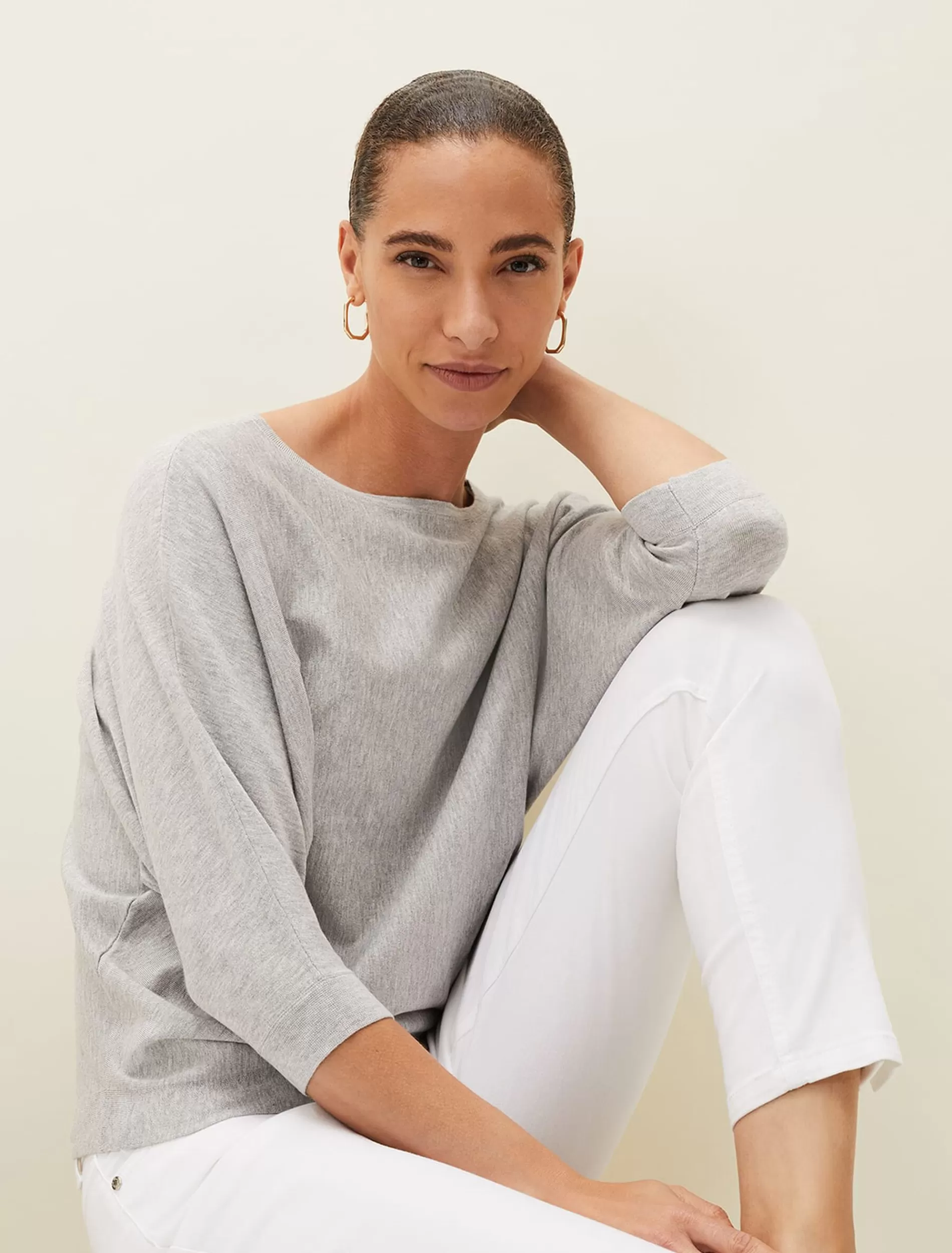 Phase Eight Cristine Batwing Fine Knit Jumper Grey Marl Flash Sale