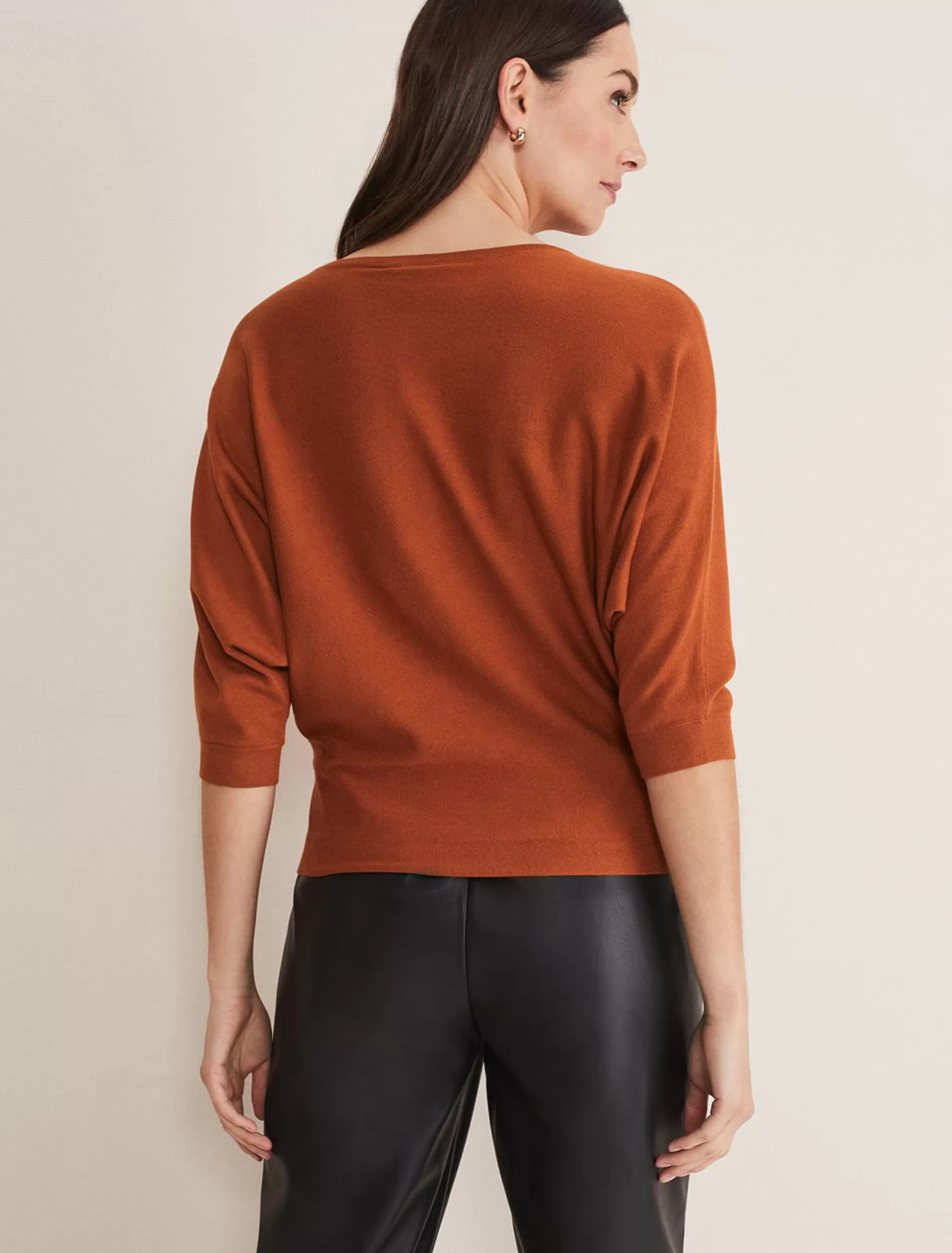 Phase Eight Cristine Batwing Fine Knit Jumper Burnt Orange Cheap