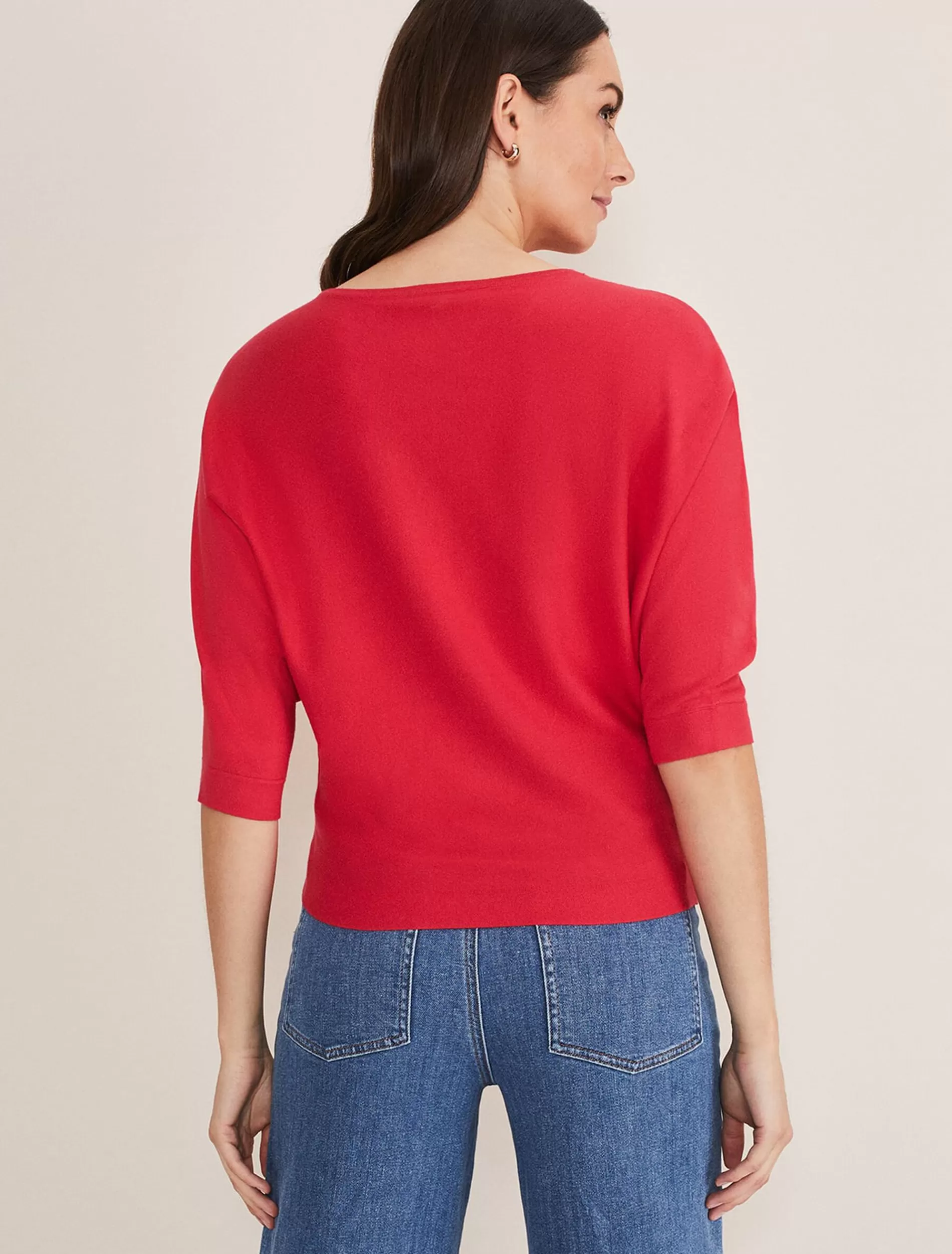 Phase Eight Cristine Batwing Fine Knit Jumper Hot Pink Discount