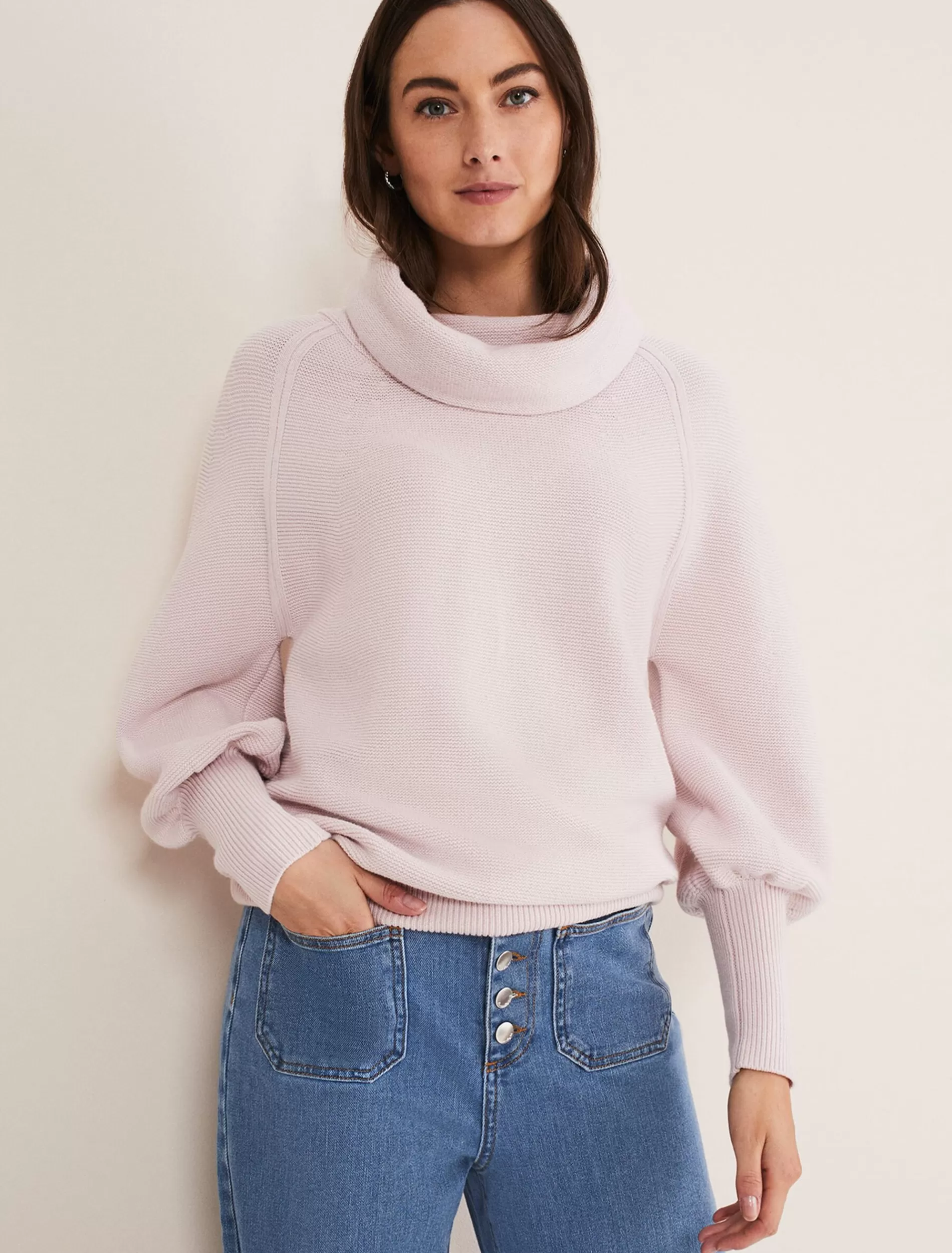 Phase Eight Dahlie Cowl Neck Knit Jumper Soft Pink Clearance