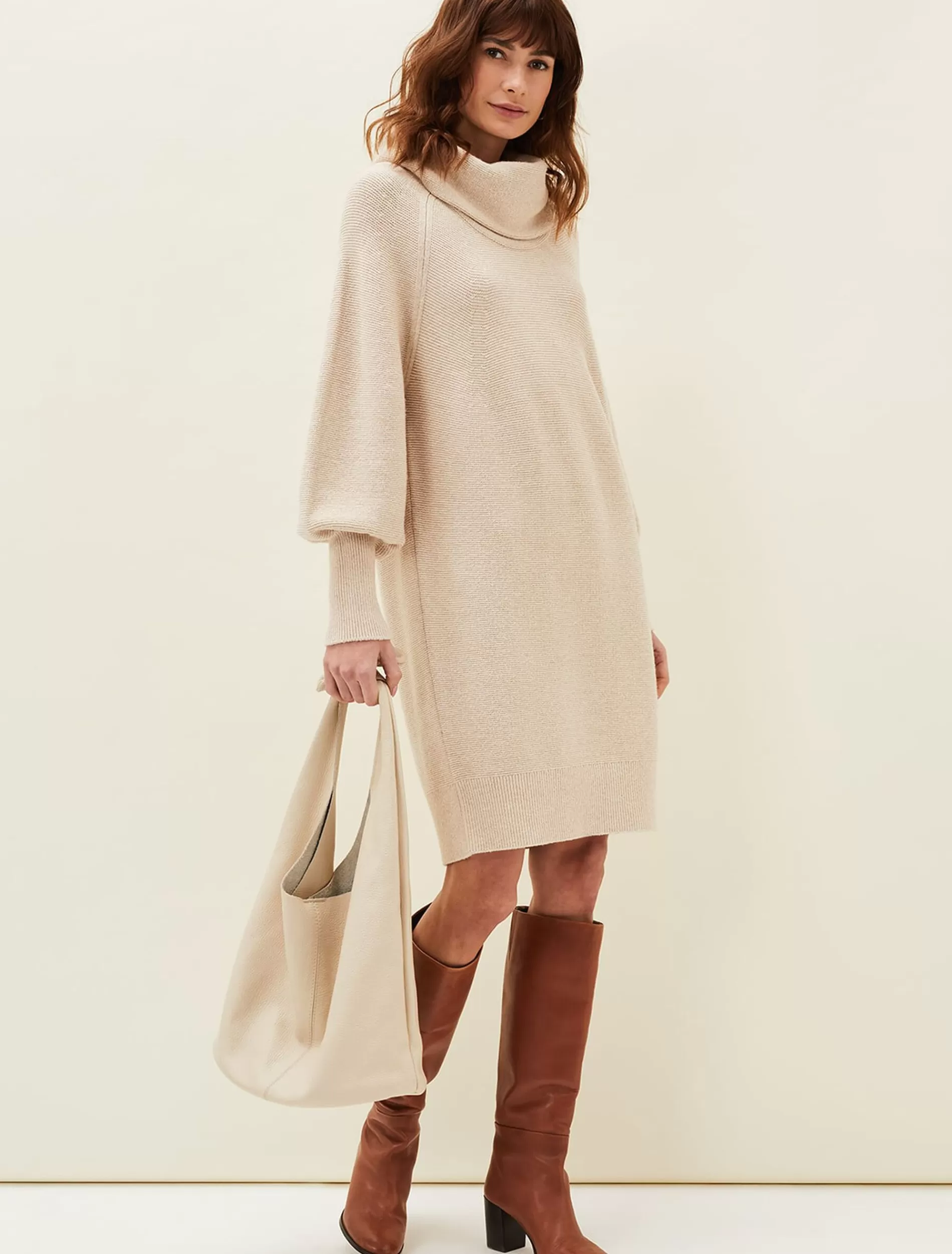 Phase Eight Dahlie Knitted Jumper Dress Oatmeal Flash Sale