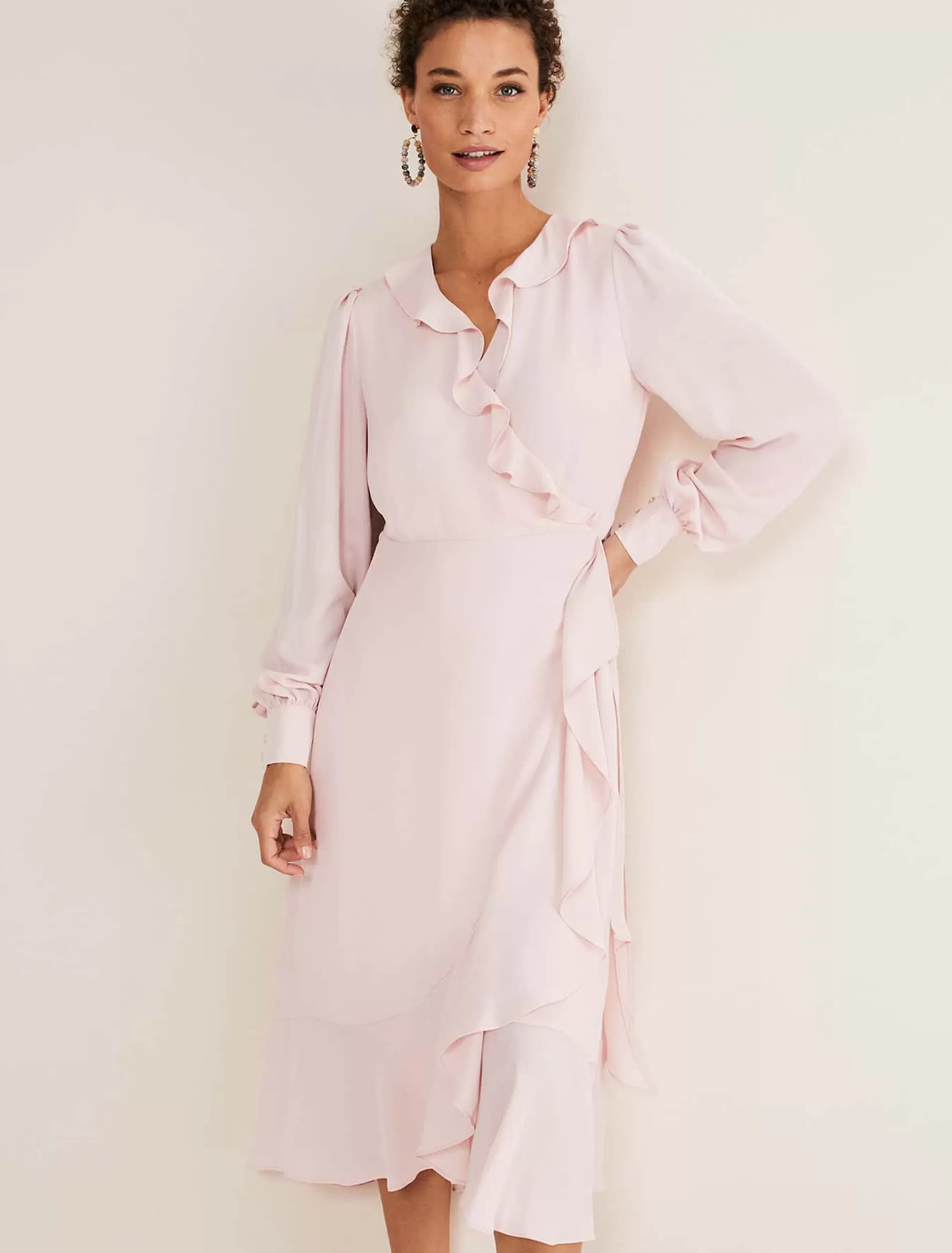 Phase Eight Daisie Frill Ruffle Midi Dress Soft Rose Cheap