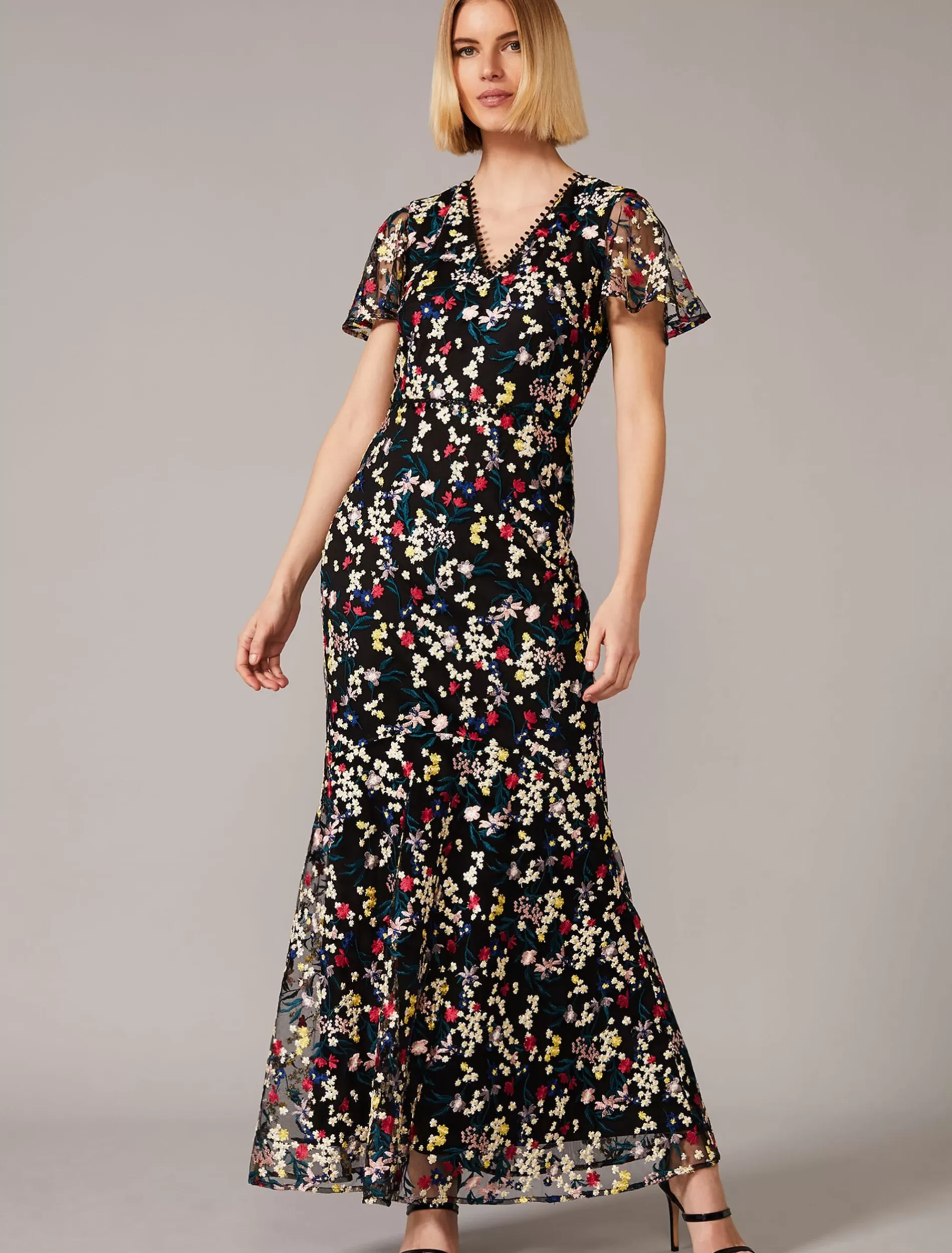 Phase Eight Daiva Embroidered Fishtail Dress Black/Multi New