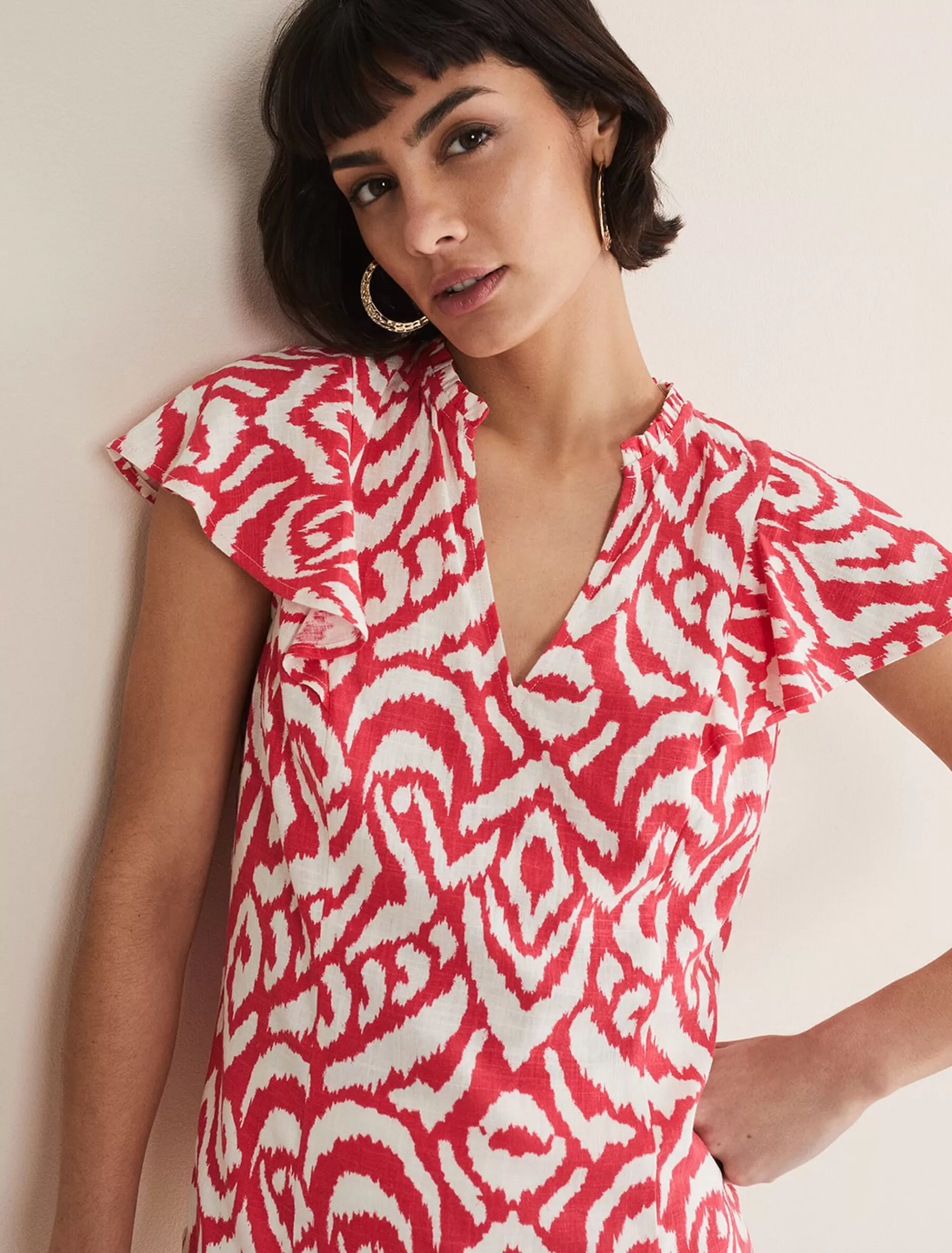 Phase Eight Dalia Abstract Top Red/Ivory Sale