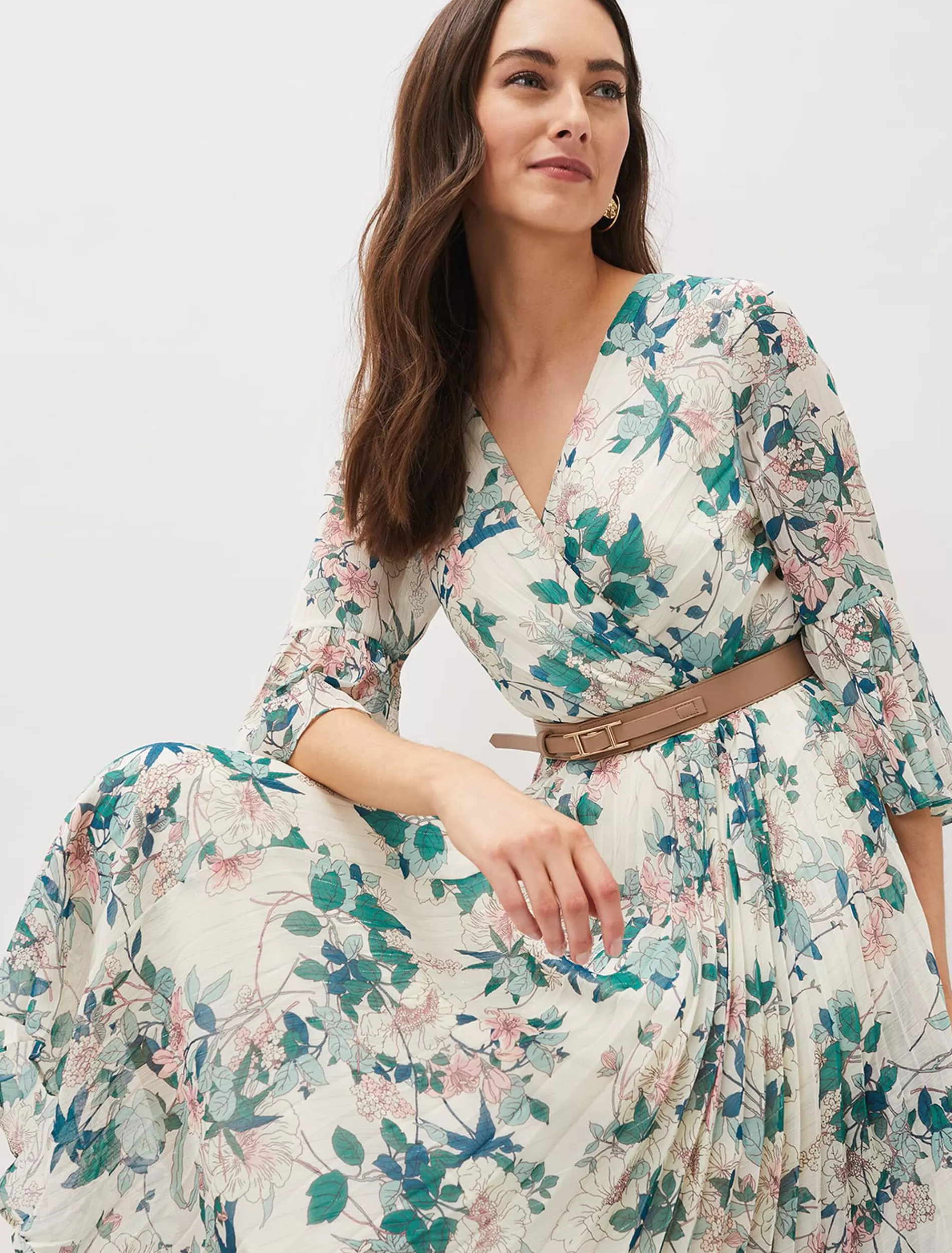 Phase Eight Dani Floral Pleated Midi Dress Buttermilk Flash Sale