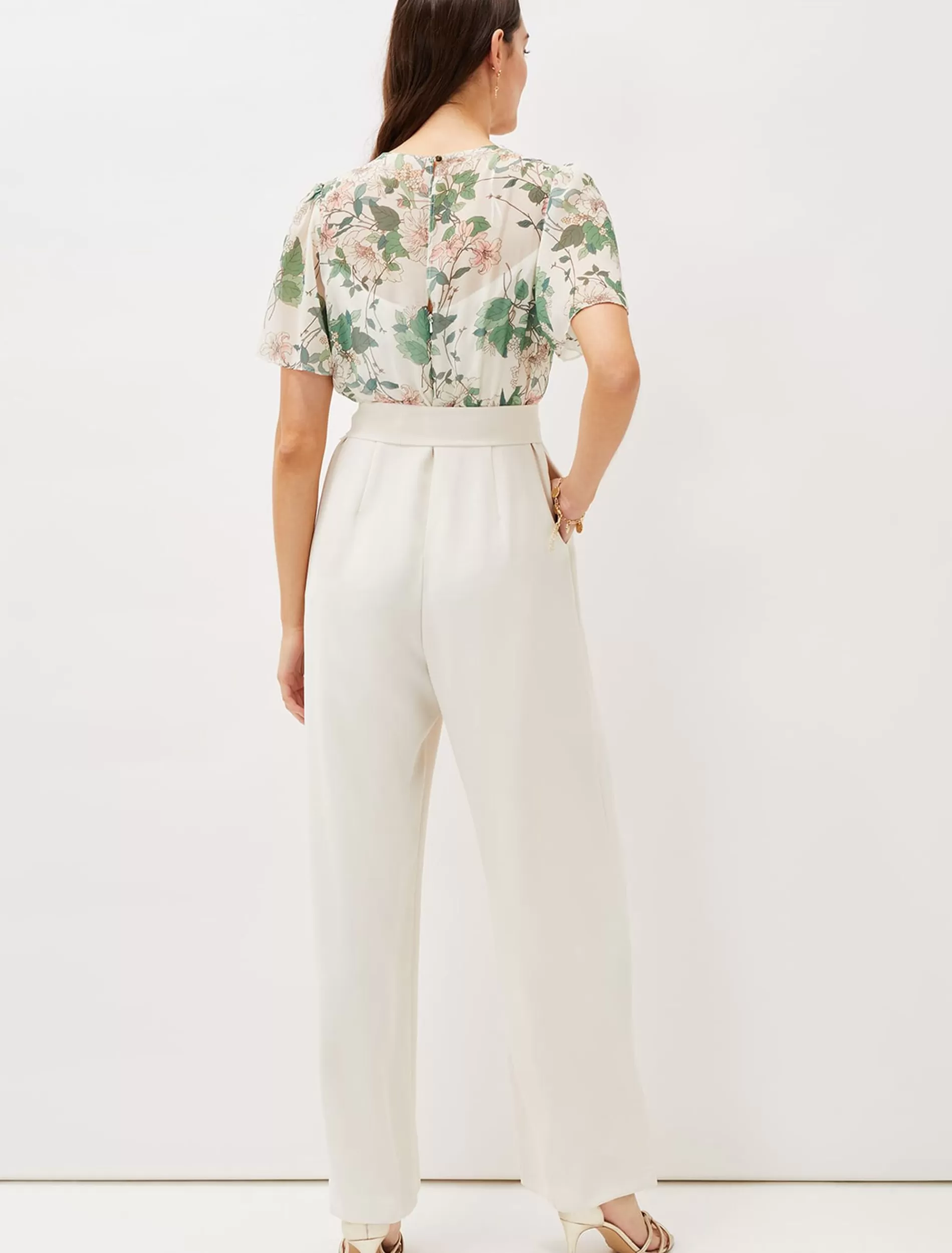 Phase Eight Dani Floral Print Wide Leg Jumpsuit Buttermilk New