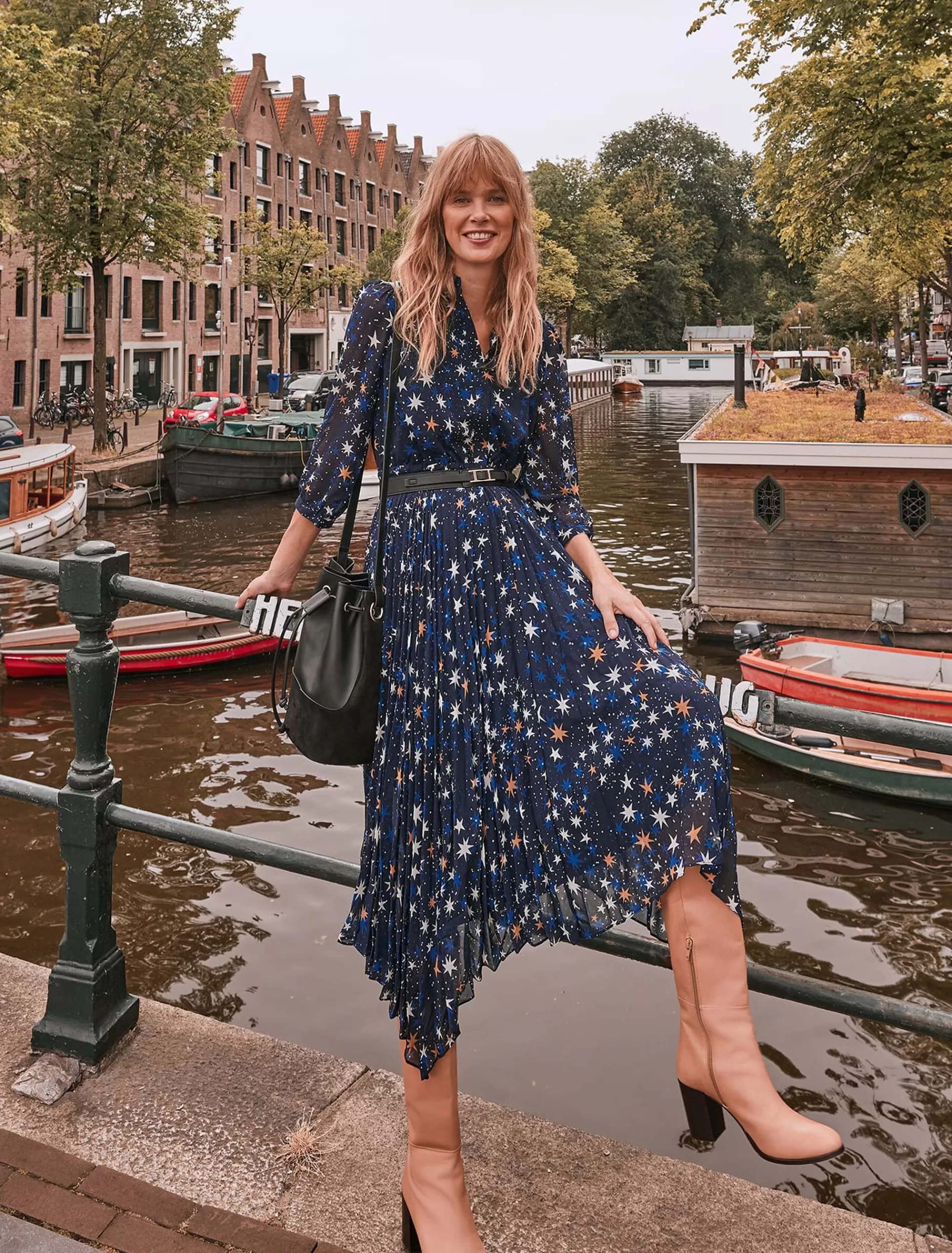Phase Eight Dani Star Pleated Dress Navy Best