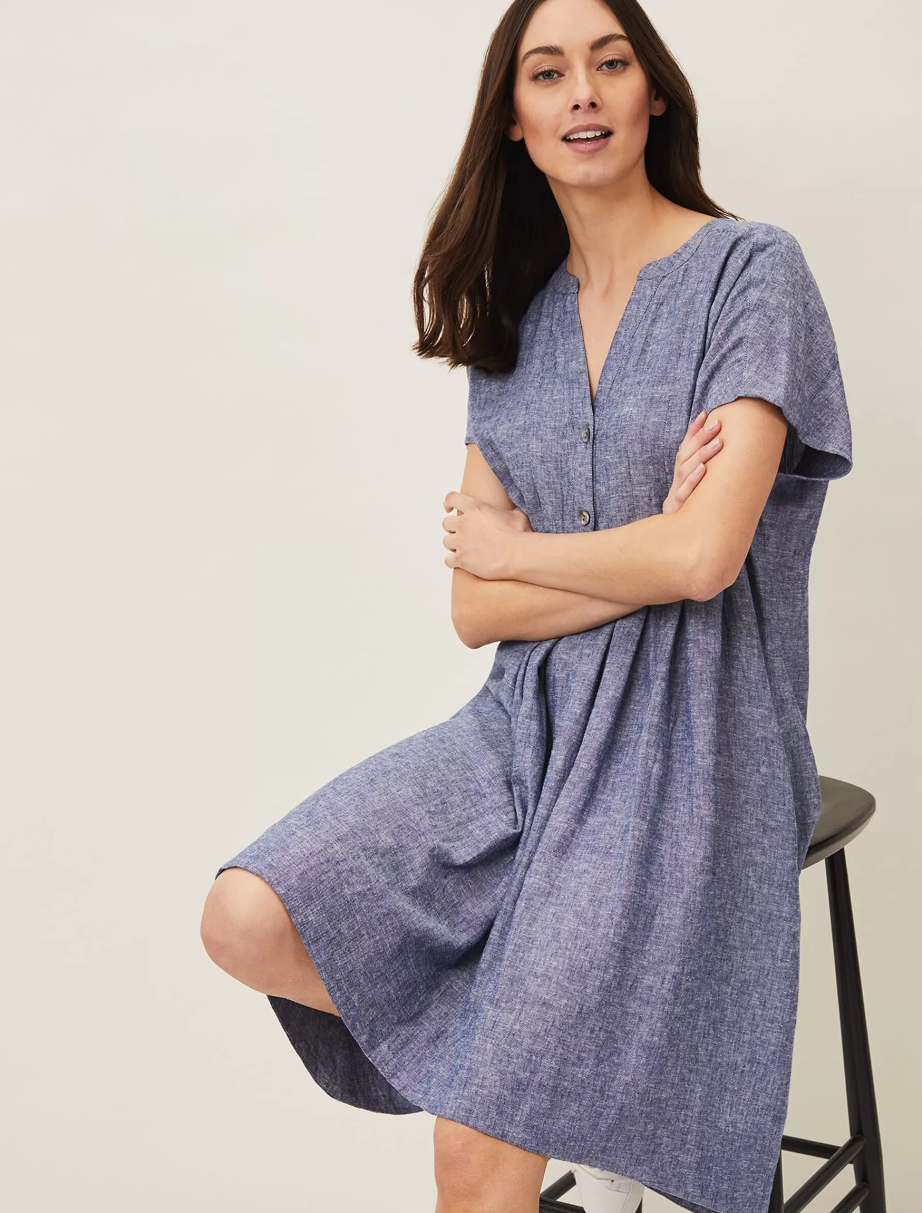 Phase Eight Danica Linen Swing Dress Chambray Clearance
