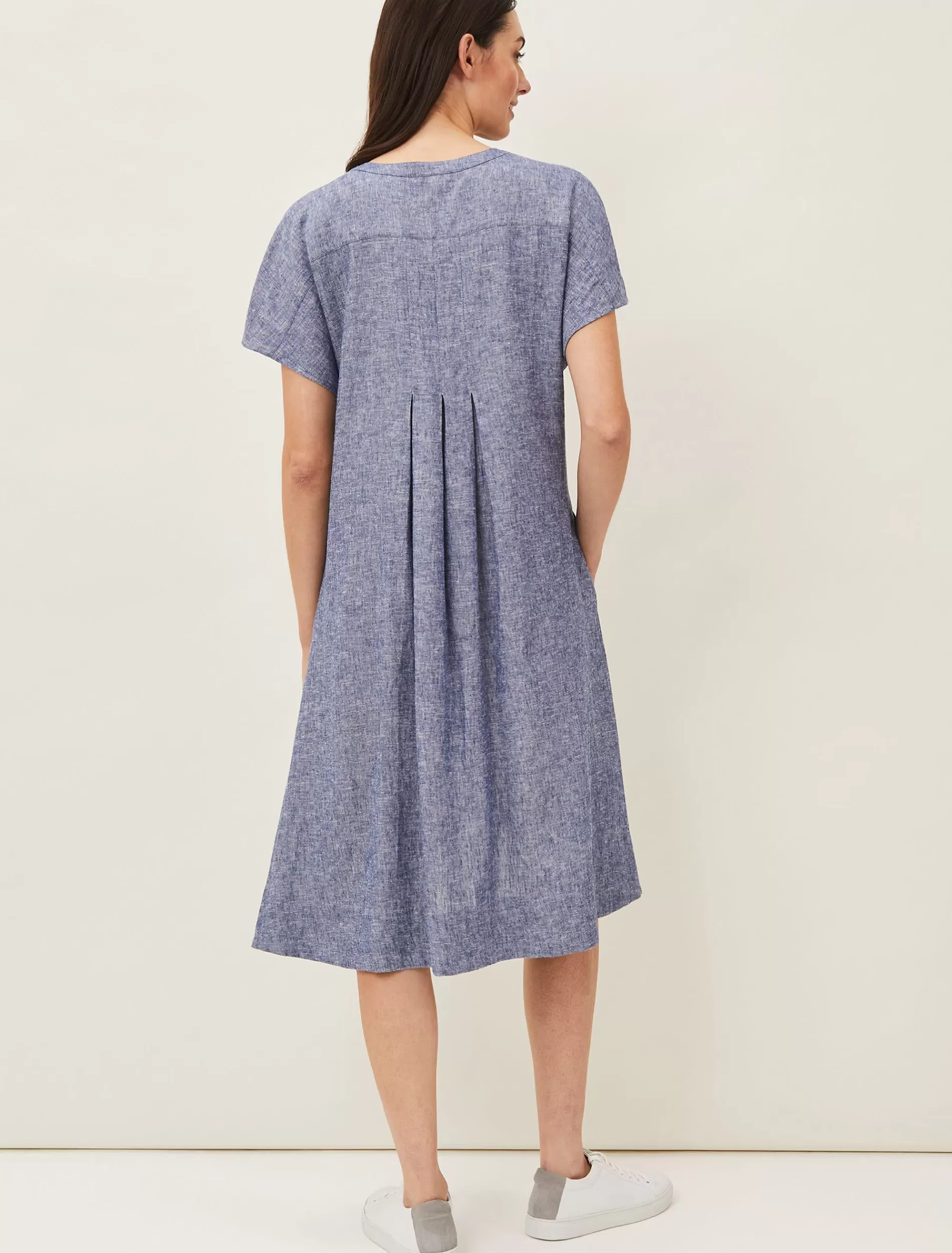 Phase Eight Danica Linen Swing Dress Chambray Clearance